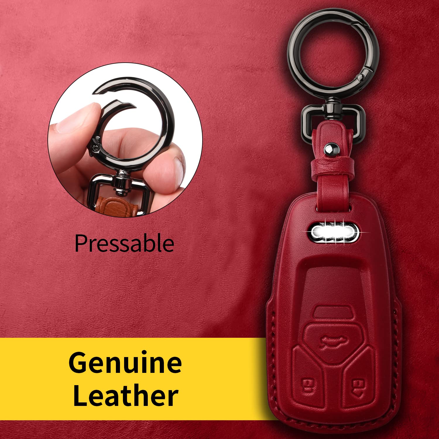 Tukellen for Audi Key Fob Cover Genuine Leather with Keychain,Leather Key Case Protector Compatible with Audi A4 Q7 Q5 TT A3 A6