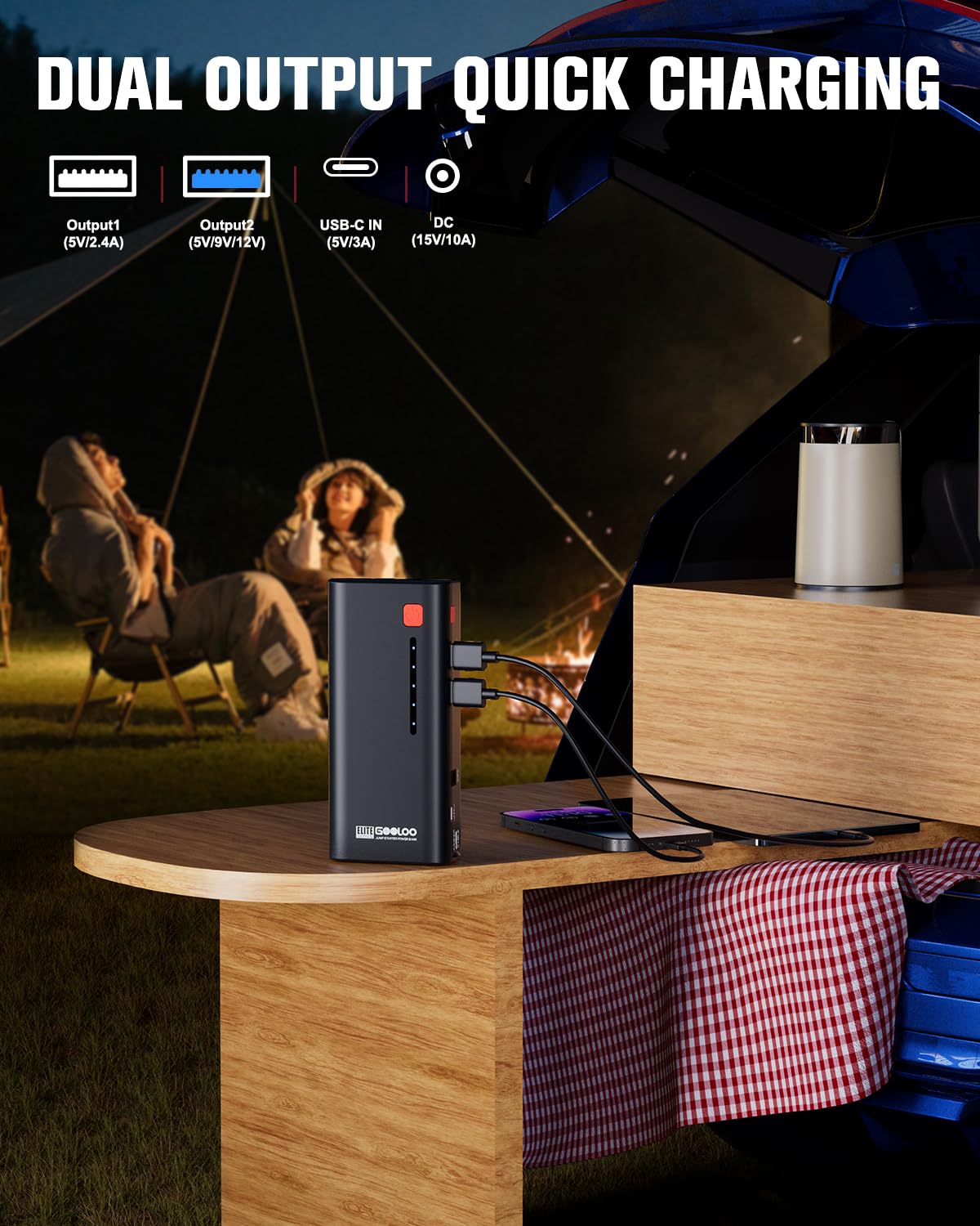 Gooloo Jump Starter 3000A Peak Car Jumper Starter 12V Supersafe Lithium Jump Box, Battery Booster Pack, Portable Car Battery Cha