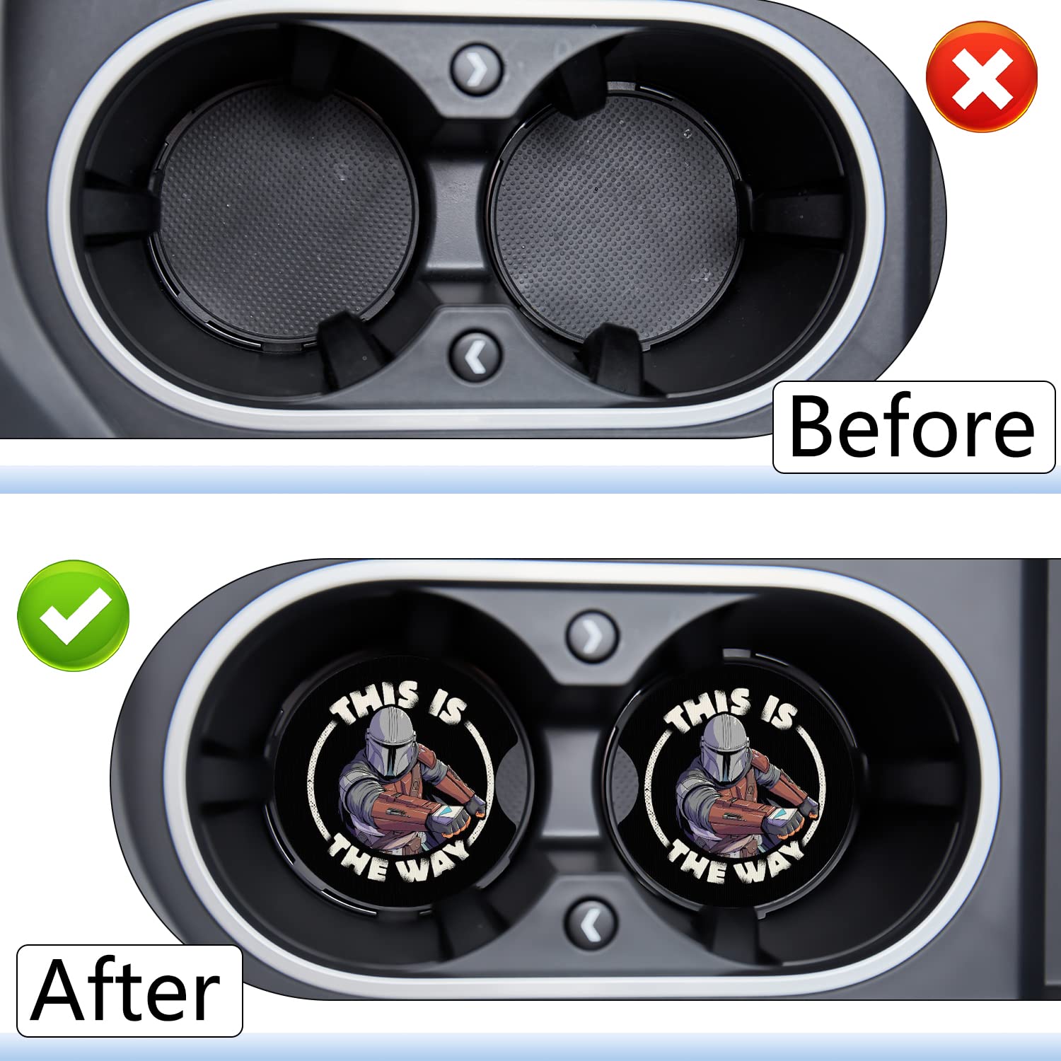 Car Cupholder Coaster Absorbent 2 Pack Funny Fun Cool Cartoon Cute This is The Way Rubber New Automotive Cup Holder Decal Decor