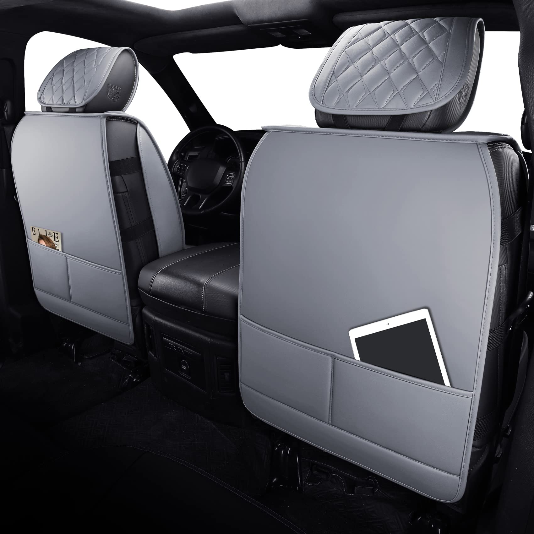 Aierxuan Dodge Ram Car Seat Covers Custom Fit 2009-2023 1500, 2010-2023 2500/3500 Laramie Big Horn Longhorn Crew Quad Regular Cab Waterproof Leather Truck Pickup Cushions (Full Set/Grey)