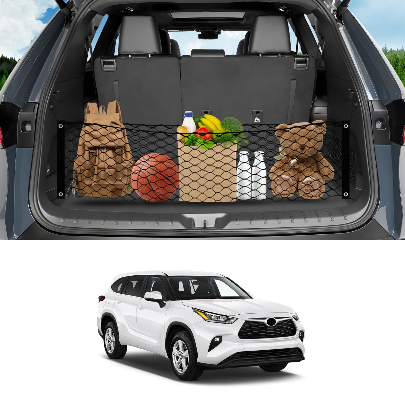 Karltys Envelope Style Cargo Net For 2014-2024 2025 Toyota Highlander, Heavy Duty Rear Trunk Mesh Cargo Net For Highlander Acces