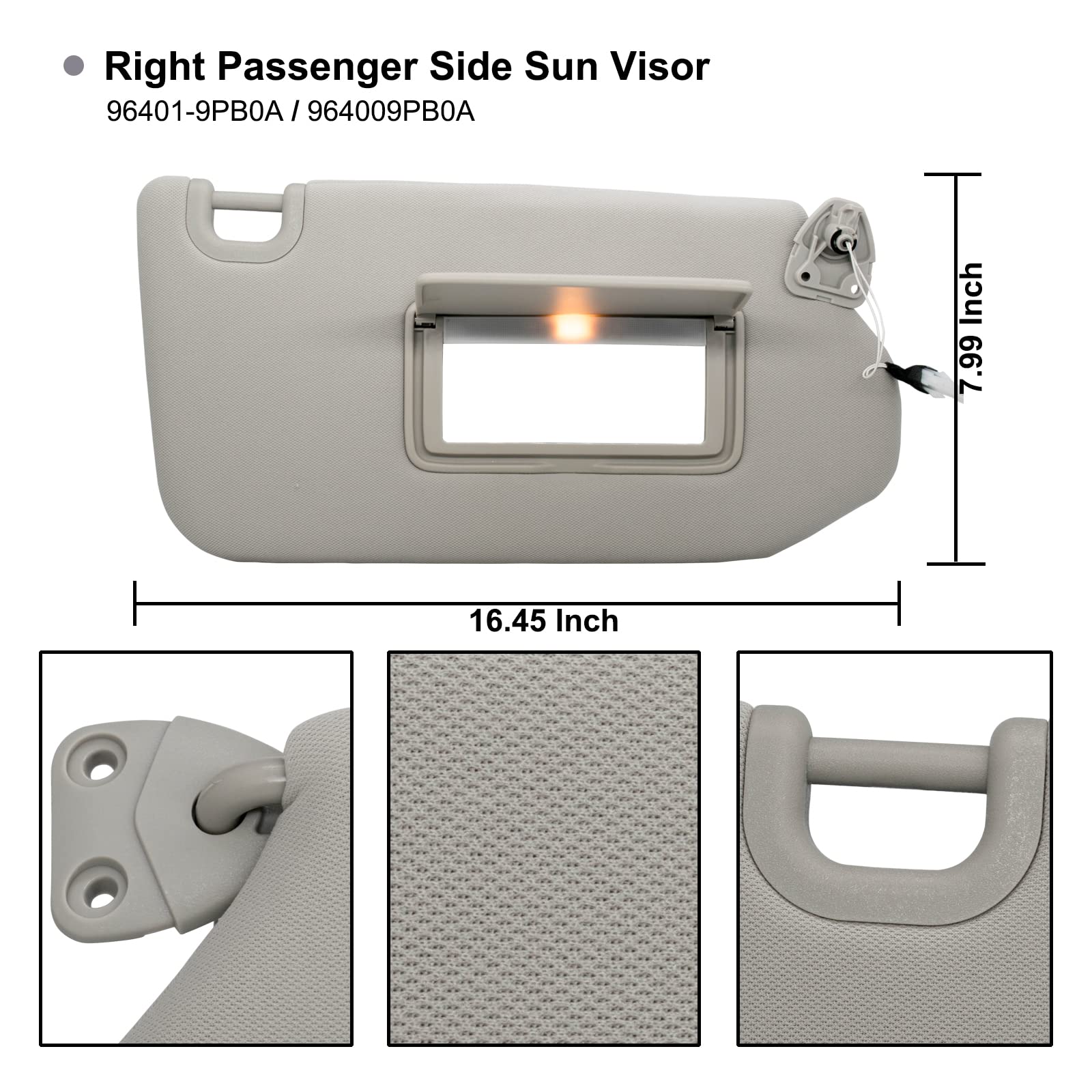 Nhiles Right Passenger Sun Visor With Lamp & Mirror For 2013-2020 Nissan Pathfinder 2014-2020 Infiniti Qx60 And 2013 Infiniti Jx