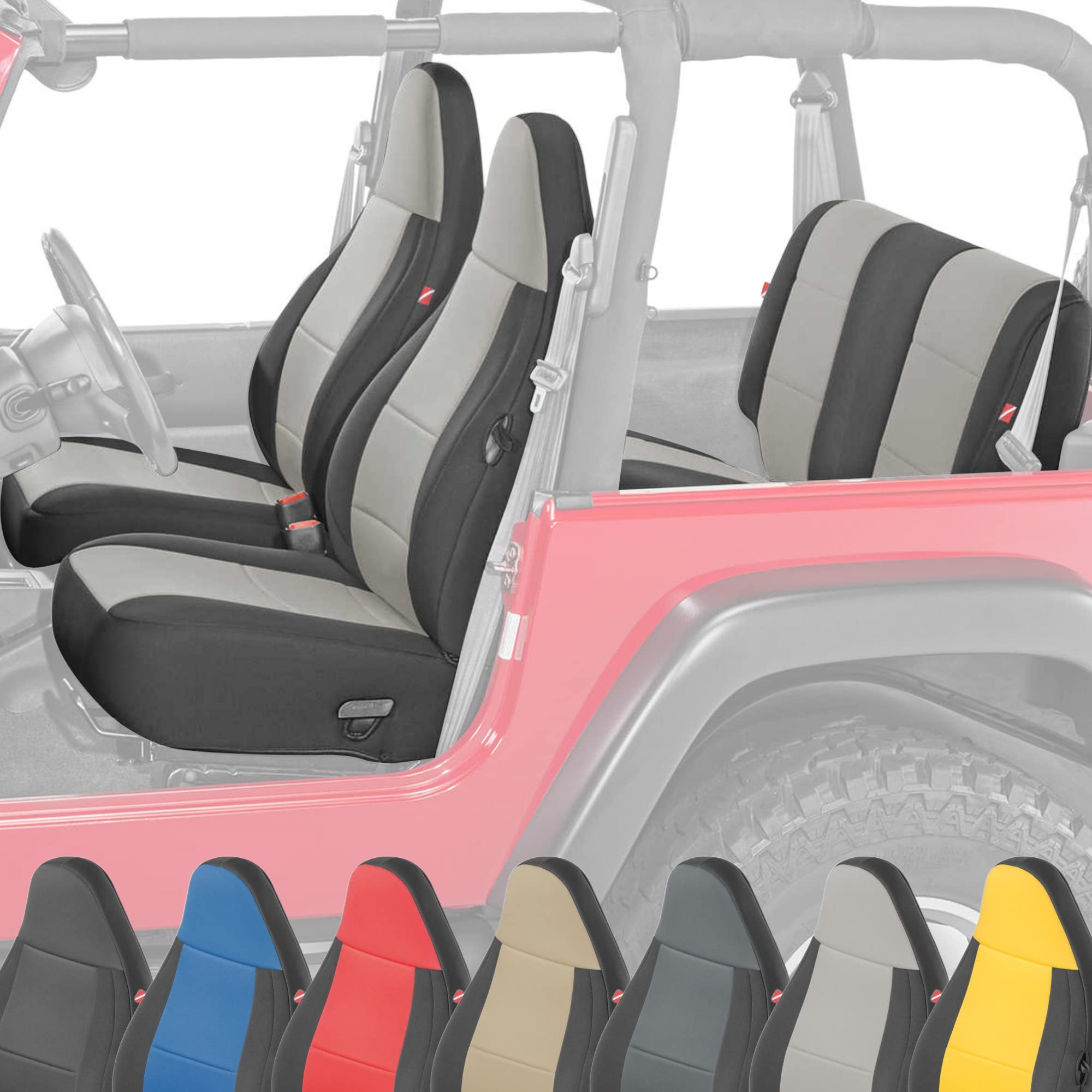 Diver Down Neoprene Seat Cover Set - Fits Jeep Tj 1997-2006 Wrangler - Front And Back Seat Set - Waterproof Custom Fit Seat Covers - Soft Padded Cushion Feel - Thermal Resistant - (Gray, 97-02)