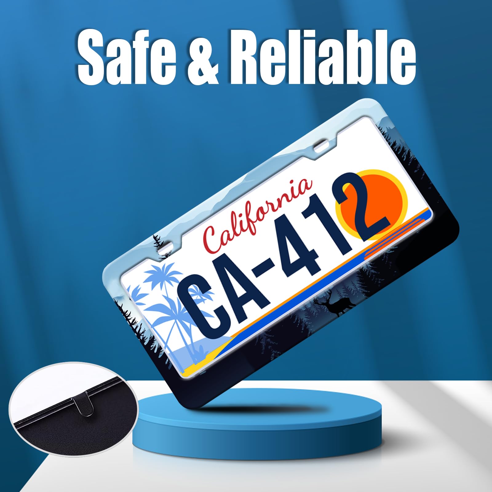 Mountains Landscape License Plate Frames Forest Deer Blue License Plate Holder for Car Decor Parts Stainless Steel License Plate