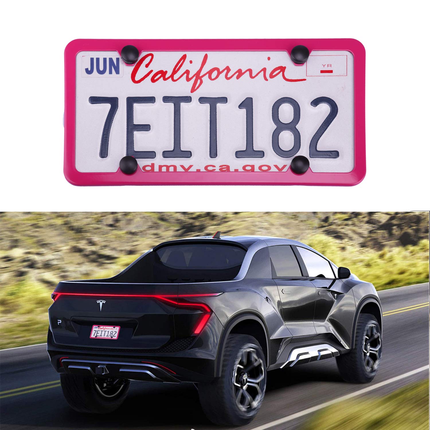 Livtee 4 Holes Stainless Steel License Plate Frames, 2 Pcs Car Licence Plate Covers, Automotive Exterior Accessories Slim Design With Bolts Washer Caps For Us Vehicles, Rose Red