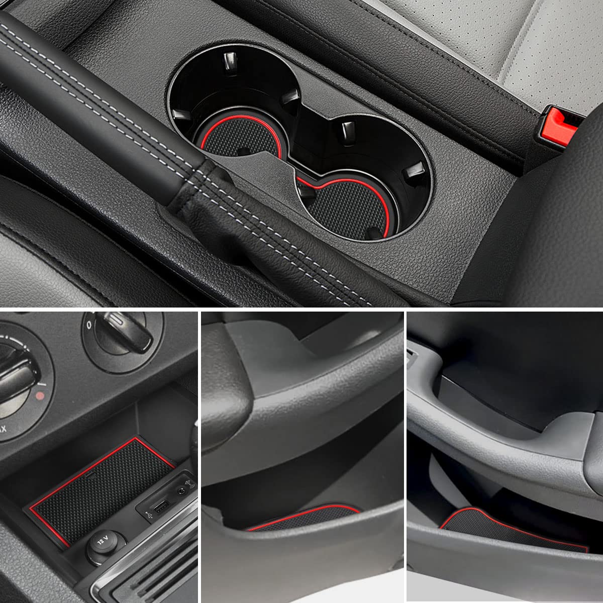 Auovo Protector Mats For Volkswagen Jetta Accessories 2013-2018 Custom Fit Door Compartment Liners Cup Holder Console Liners Anti Dust Mat Pads Car Interior(10Pcs/Set)(Red)