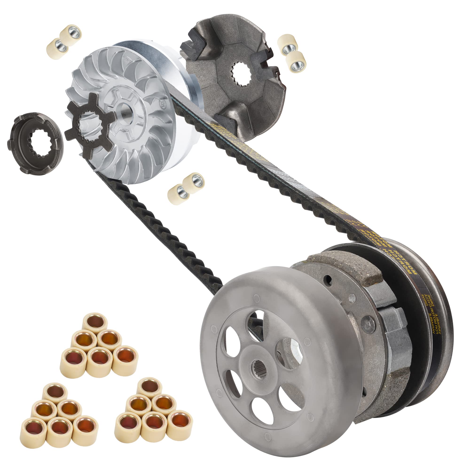 Jiayan Transmission Rebuild Kit - Replacement Clutch Kit Compatible With Polaris Sportsman Atv, Predator, Scrambler, 50Cc Quad Bike - Includes Clutch & Variator Assembly, Drive Belt & Roller Weights