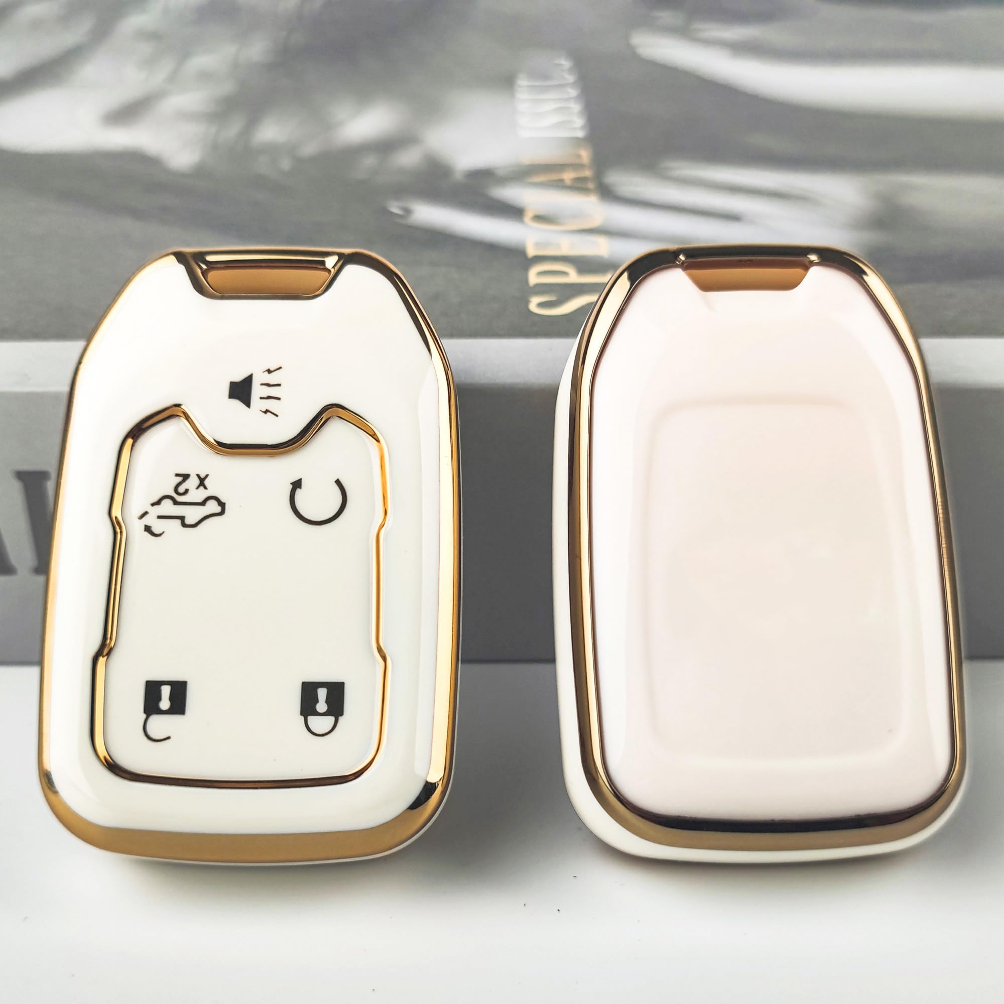 Ollen 5-Button Tpu Key Fob Cover, Fit For Gmc Acadia 2017-2025, For Terrain 2018-2025, Fit For Sierra 2019-2025, For Chevy Silverado 2019-2022, Full Protection Soft Tpu Key Case, With Keychain, White