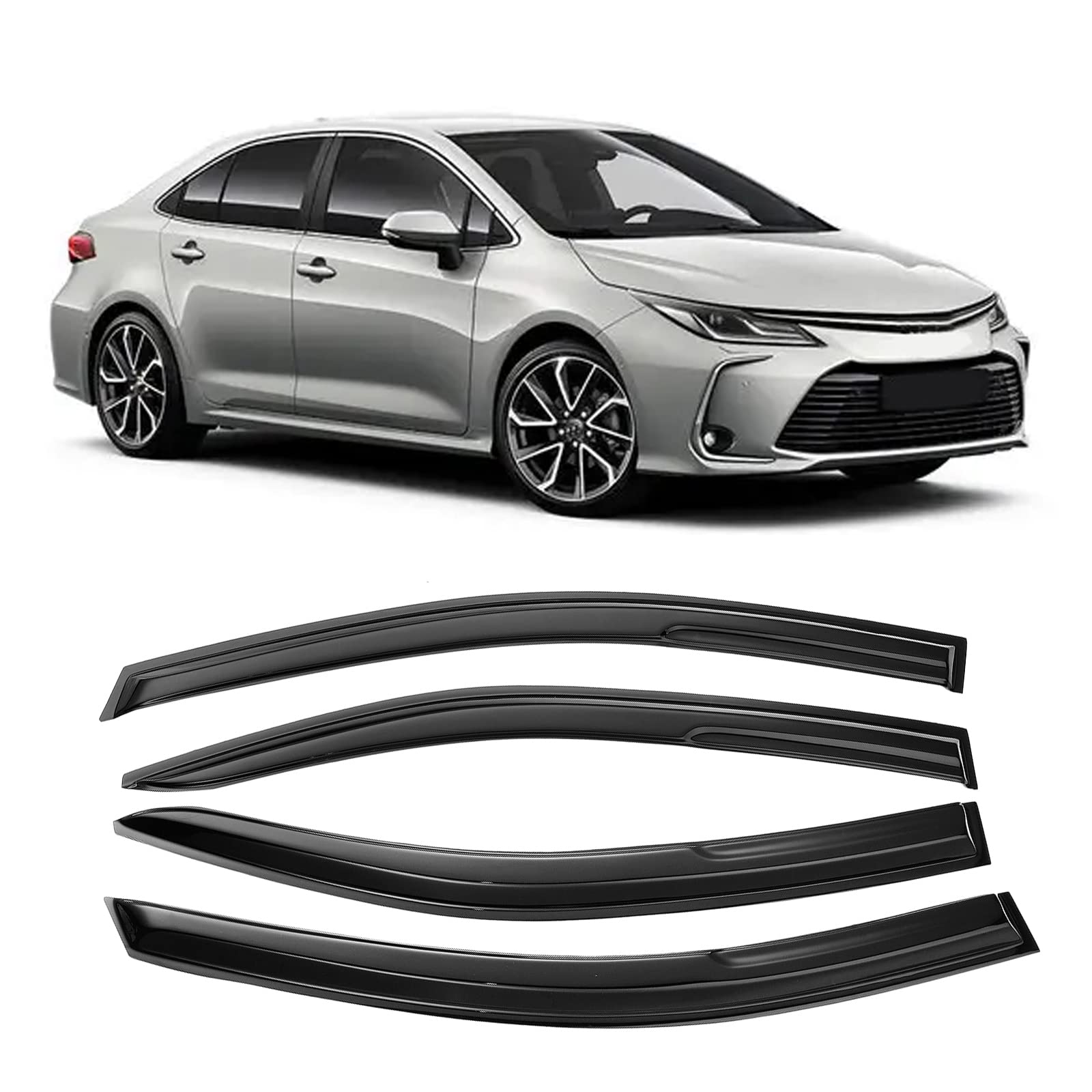 Arokzn Tape-On Dark Tinted Side Window Visor Deflectors Vent Rain Guards Designed for Toyota Corolla Sedan 2019 2020 2021 2022 2