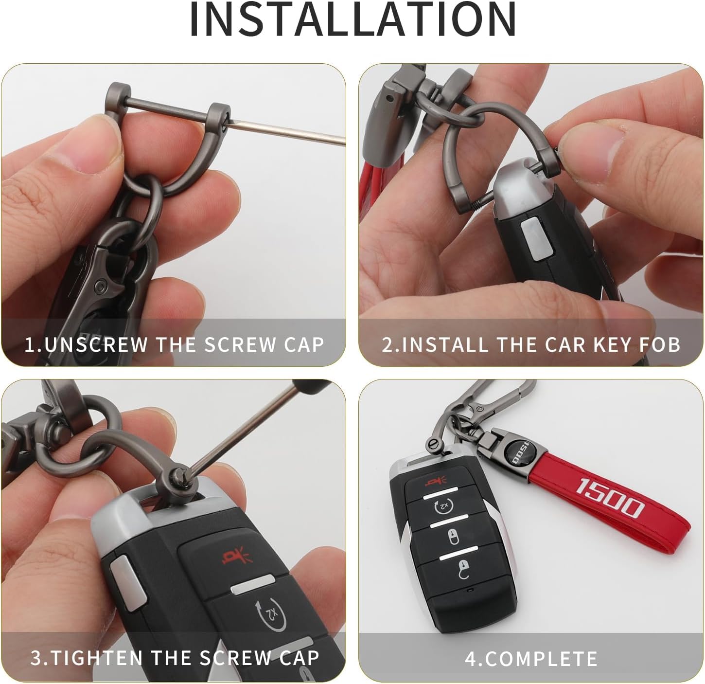 LINOAH Key Chain for Ram 1500 Leather Car Keychain, Compatiable With Dodge Ram 1500 Accessories, Black Key Chain with 360 Degree