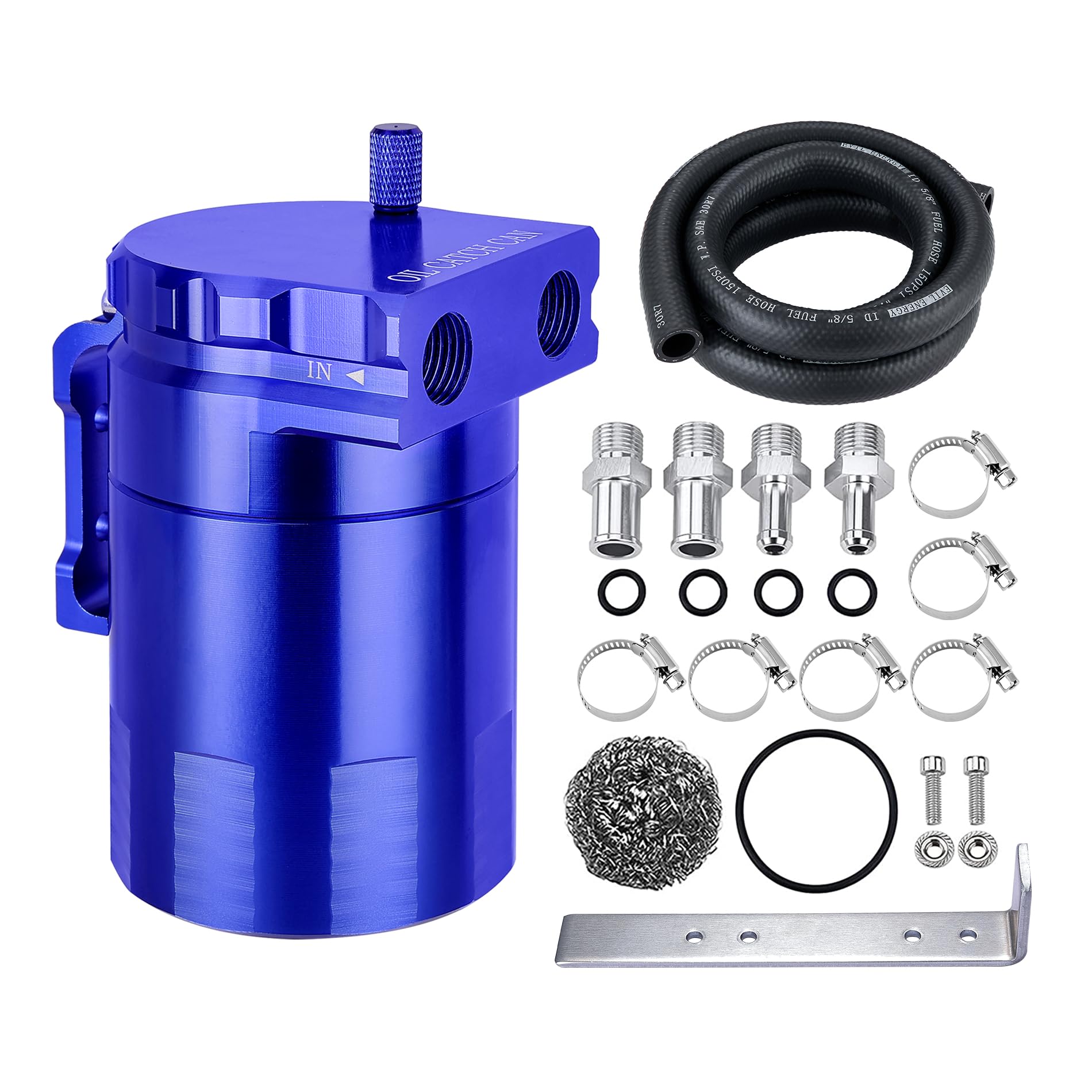 Evil Energy Oil Catch Can, 300Ml Baffled Oil Can, Universal Aluminum Air Oil Separator Breather Tank With 3/8'' Id 5Ft Nbr Fuel