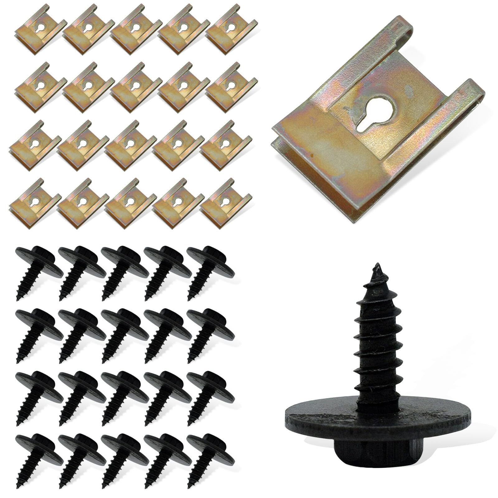 GKmow Pack-40 Bumper Cover Screws, Multi-Purpose U-Nuts Clips, Automobile Body Fasteners Kit, Fender Liner Retainers, Compatible