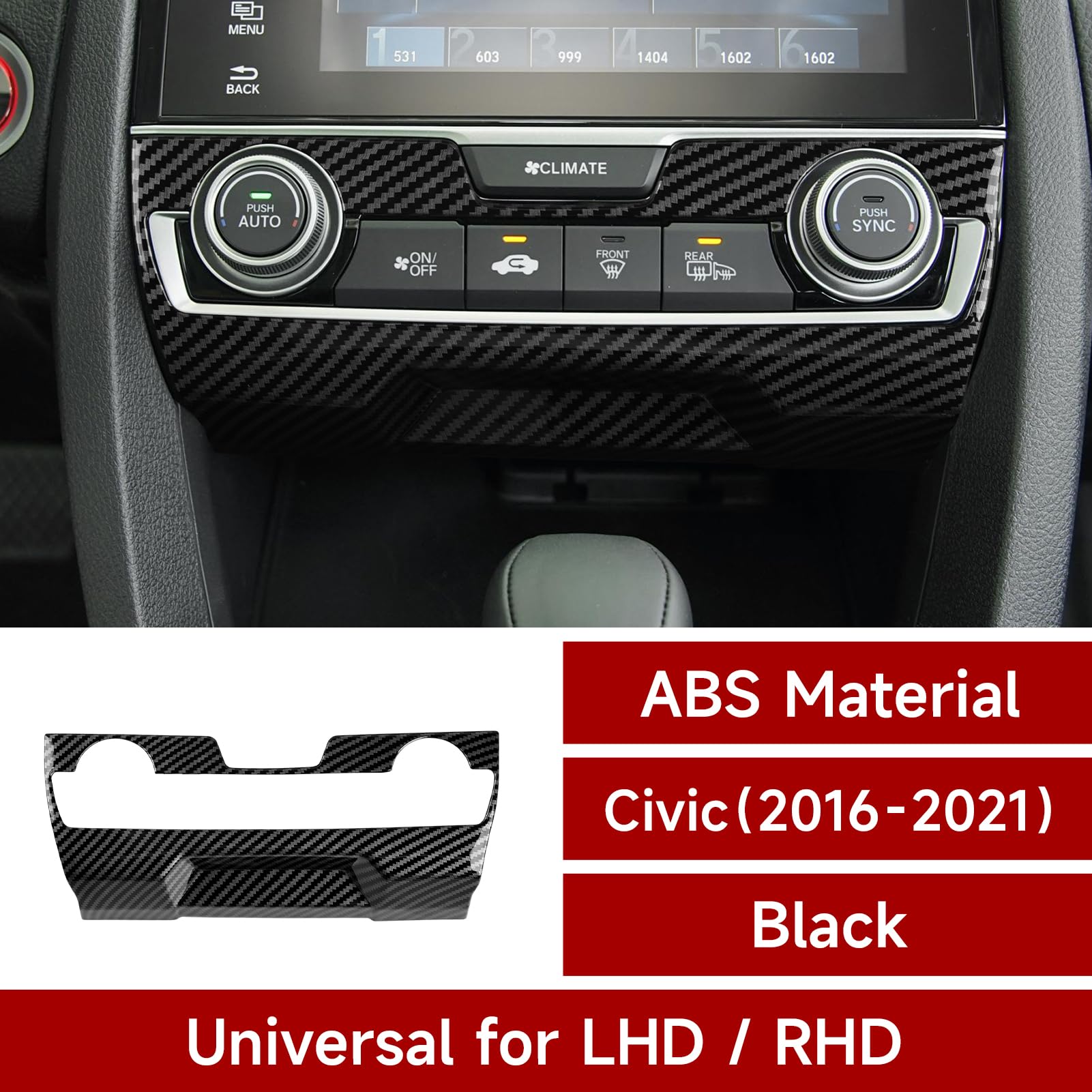 BRMYL Air Condiitioning Center Console Panel Decals for 2016-2021 Honda Civic 10th Gen Accessories ABS Carbon Fiber Stickers, NO