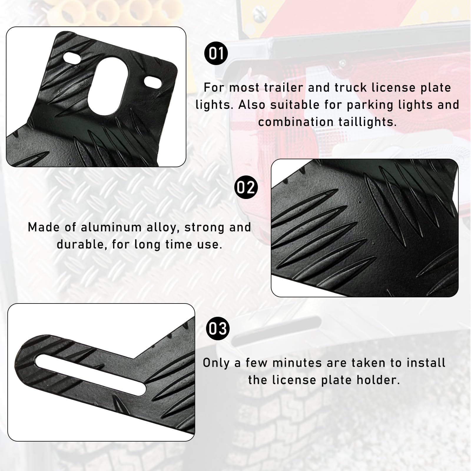 Kewucn Car Aluminum License Plate Light Bracket, Auto License Plate Holder Bracket And Light Mount, Universal Vehicle Exterior Accessories For Utv Atv Trailer Truck Rv Motorcycles (Black)