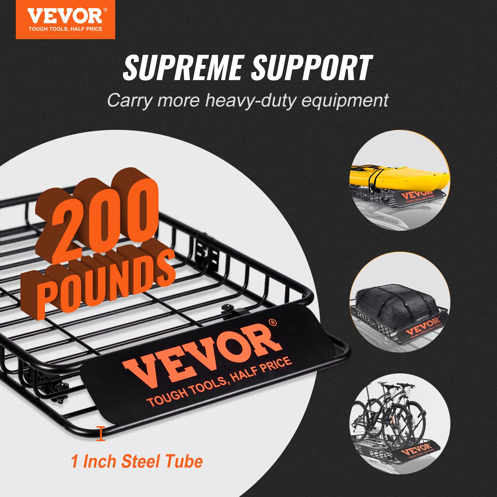 Vevor Roof Rack Basket, 51 X 36 X 4.1 In, Universal Rooftop Cargo Carrier With 1120 X 870 X 260 Mm Cargo Bag, Net, Ratchet Strap
