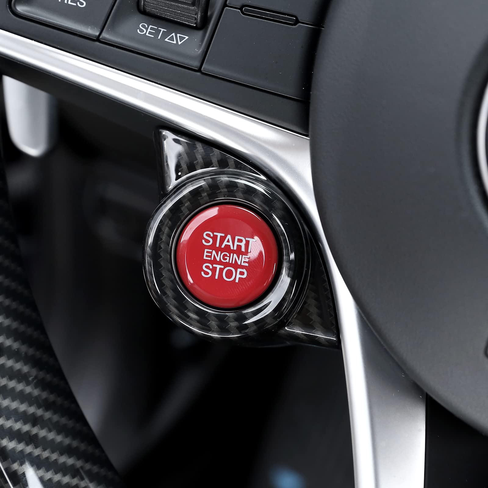 Toycidfg Car Engine Start Stop Button Frame Cover Trim For Alfa Romeo Stelvio 2017-2018/Giulia 2016-2018 Auto Accessories (Carbon Fiber Pattern)