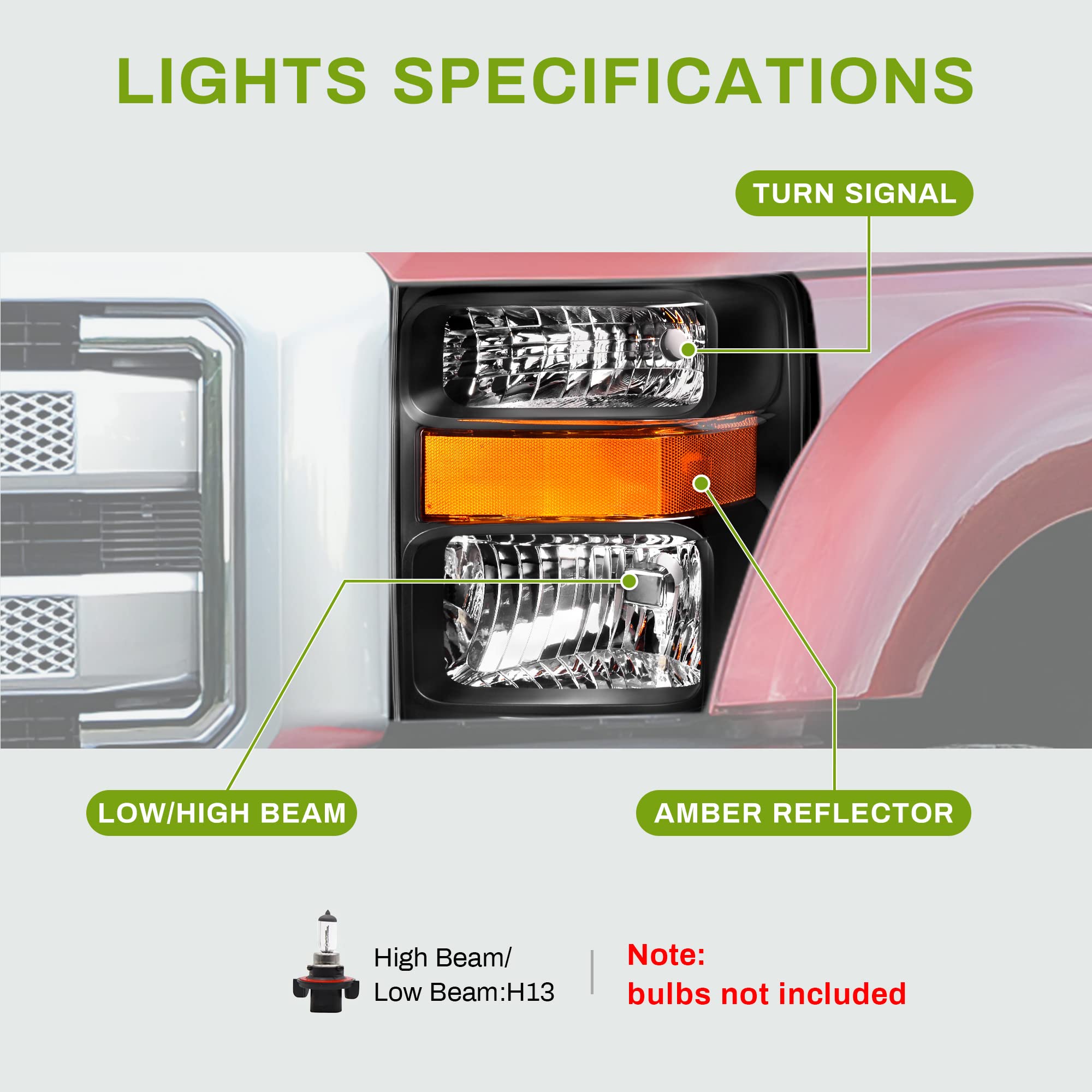 Autosaver88 Headlight Assembly Compatible With 2008-2010 Ford F250 F350 F450 Super Duty Black Housing(Fo2502243 Fo2503243)