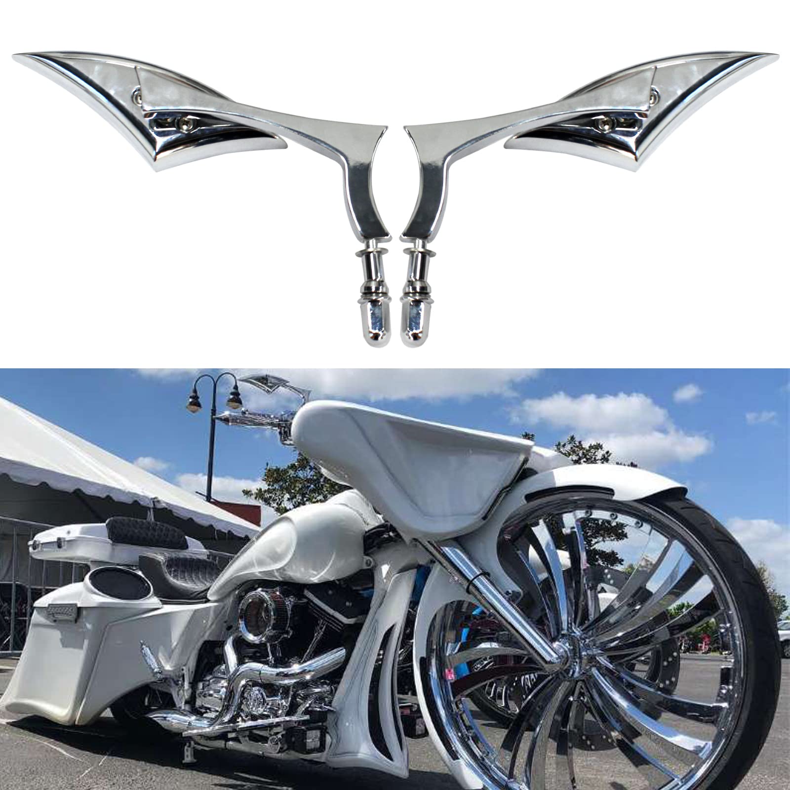 Pair Motorcycle Chrome Side Mirrors For Sportster Xl 883 1200 Road King V-Rod Street Glide Electra Glide Dyna Softail 1982-2018