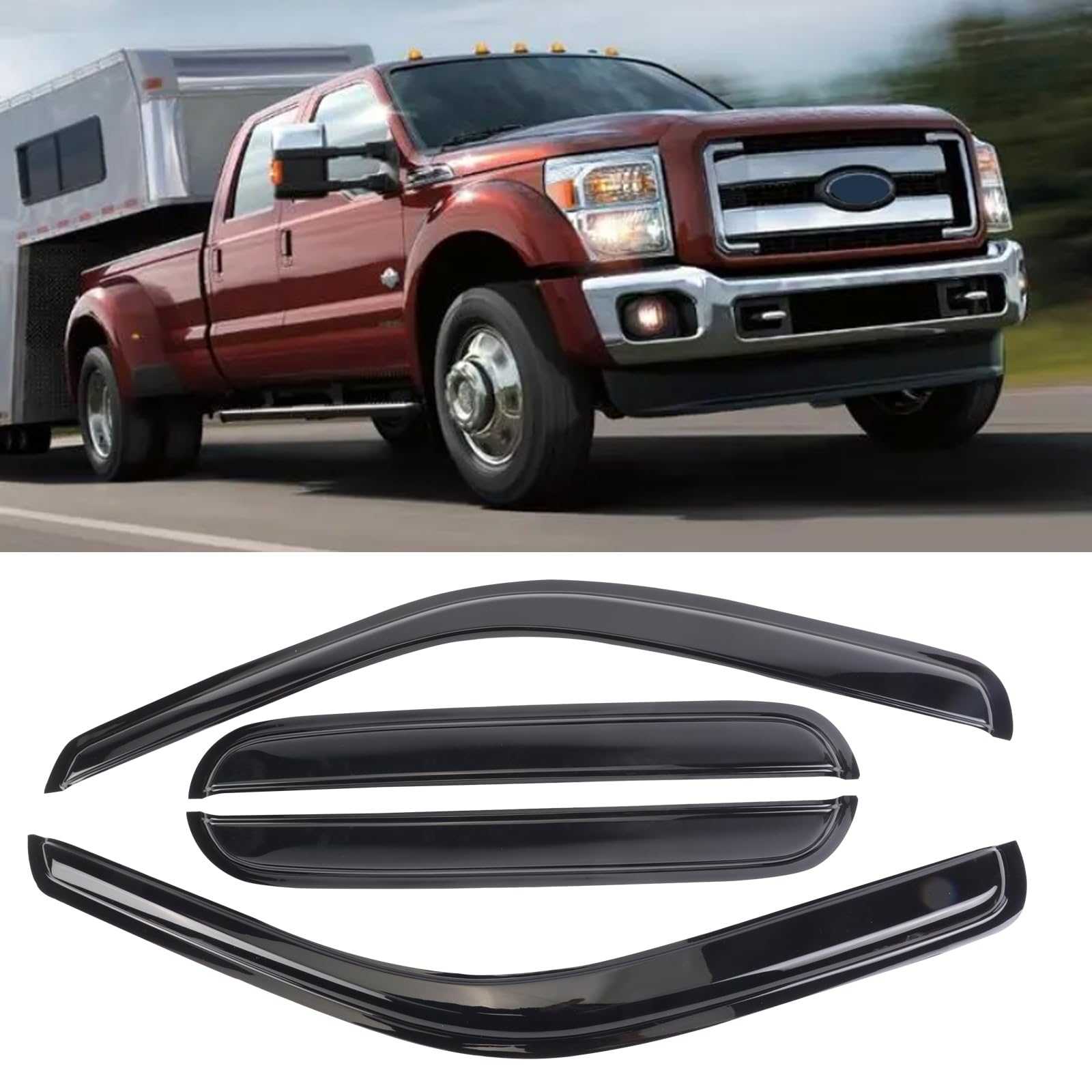 Sontian Rain Guard Wind Deflector Outside Mount Tape-On Window Visors Compatible With 1999-2016 Ford F-250 Super Duty Super/Crew
