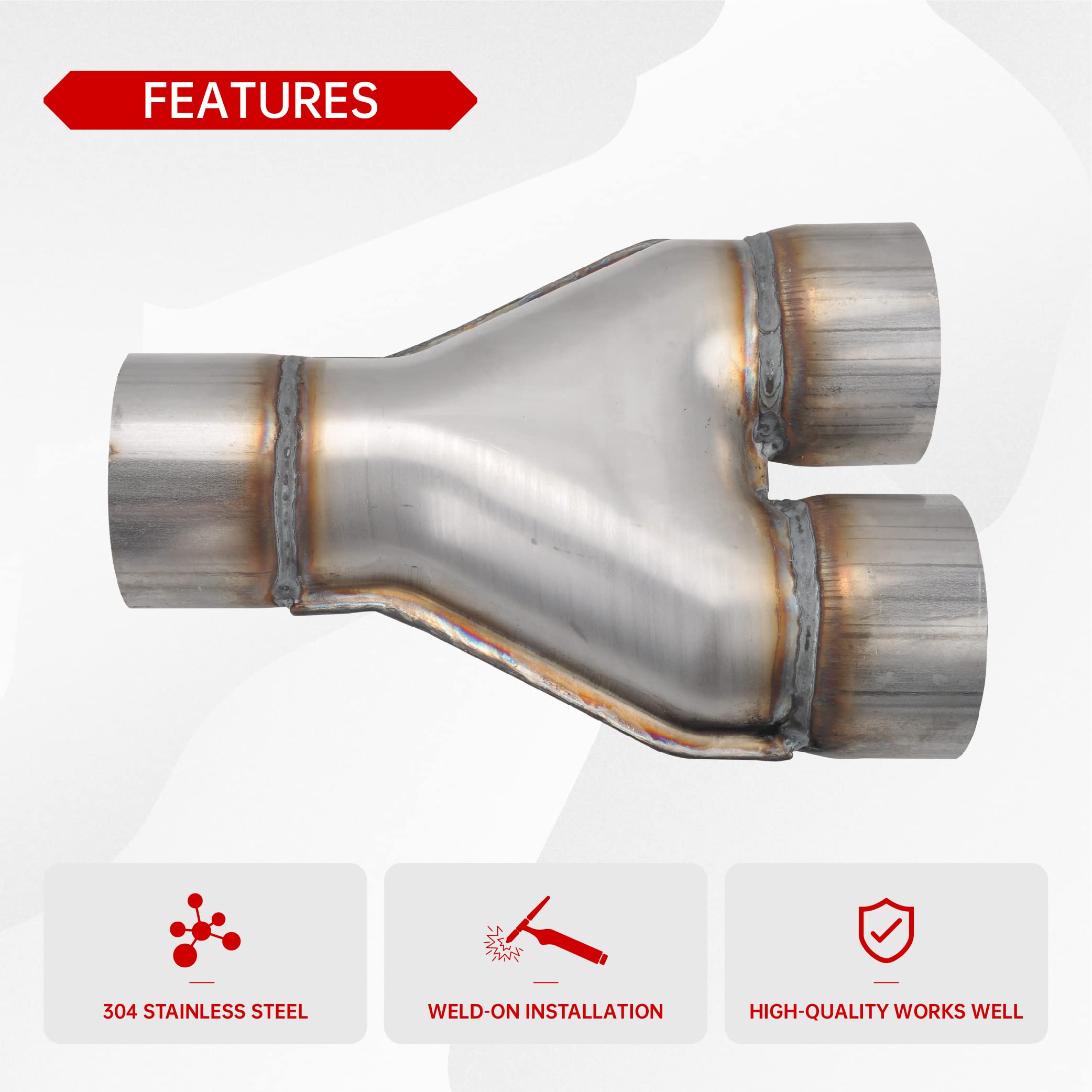 Fgjqefg T409 Stainless Steel Y Pipe 2.75'' Inch Id Single To 2.5'' Inch Id Dual Stamped Exhaust Adapter Connector, Overall Length: Approx. 10, Universal