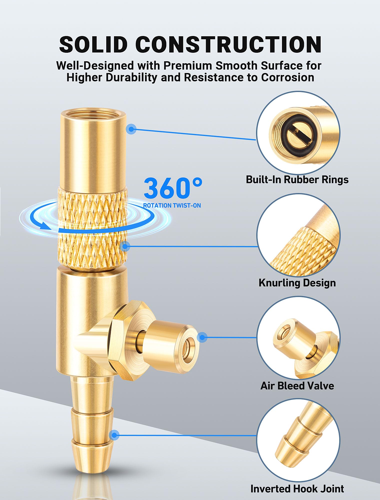 LUMITECO 2-Pack Screw On Air Chuck with 1/4'' Barb End, Twist-On Tire Chuck w/Air Bleed Valve for Portable Mini Air Compressor,