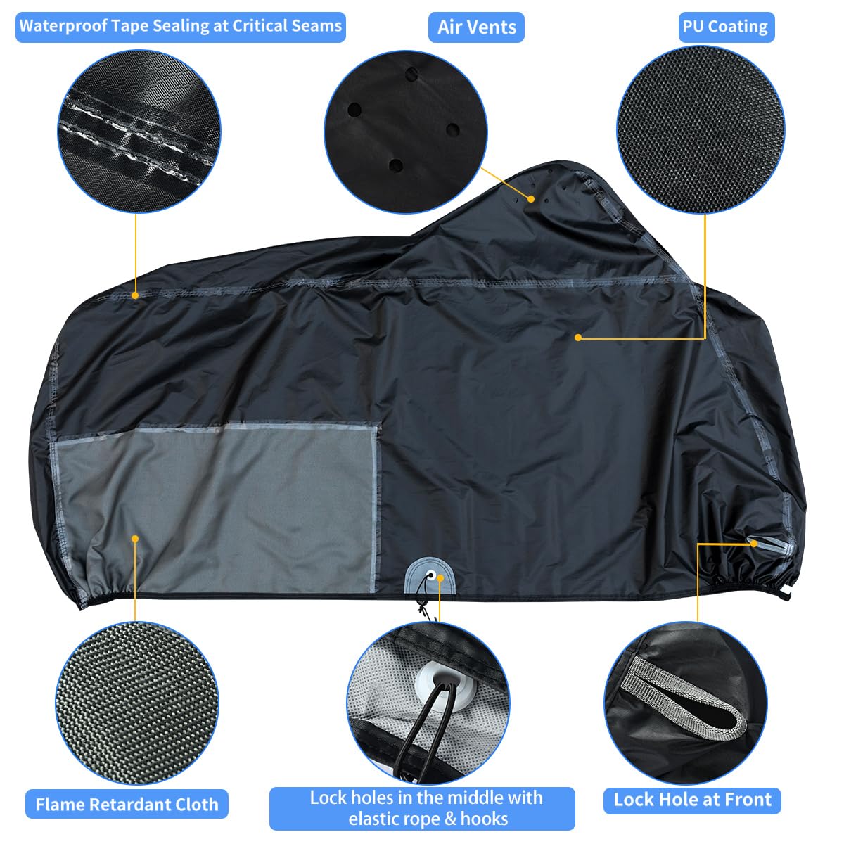 Motorcycle Cover, Motorcycle Cover Waterproof Outdoor With Lock Holes And Inner Flame Retardant Cloth Snow Rain Uv Protection Mo