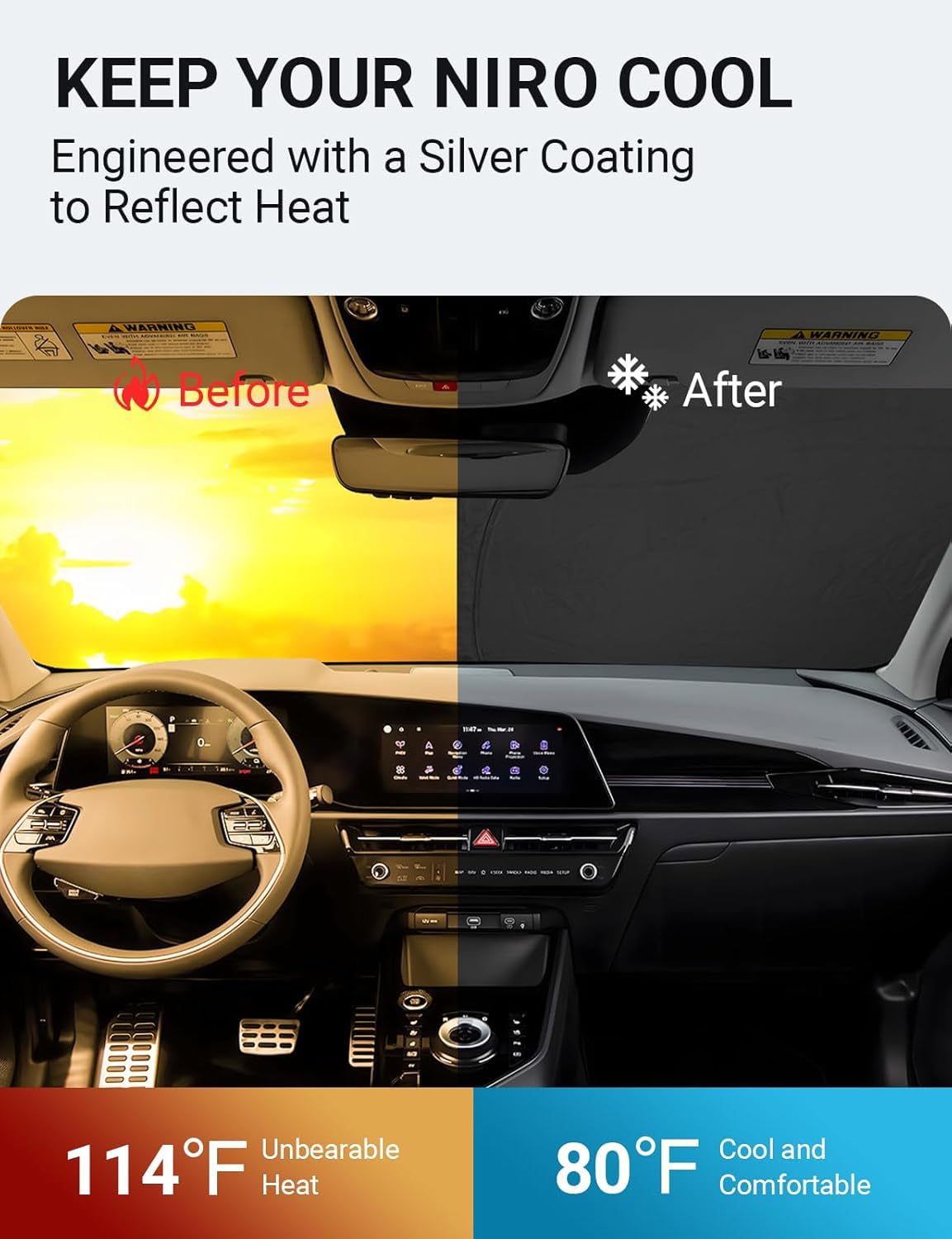 Proadsy 2025 Upgrade Windshield Sun Shade Custom Fit Kia Niro 2017-2022 4-Layer Foldable Front Sunshade Protector Sun Visor Bloc