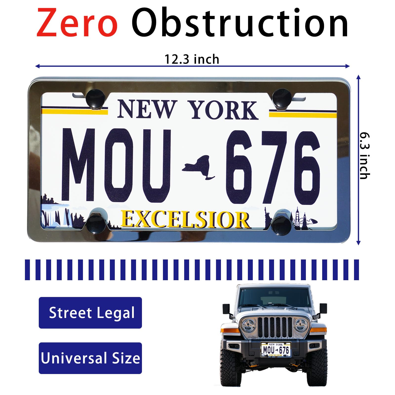 Crossarctic Solid Silver License Plate Frames, 2 Pack Stainless Steel License Plate Bracket Holder Without Obstruction, Universa