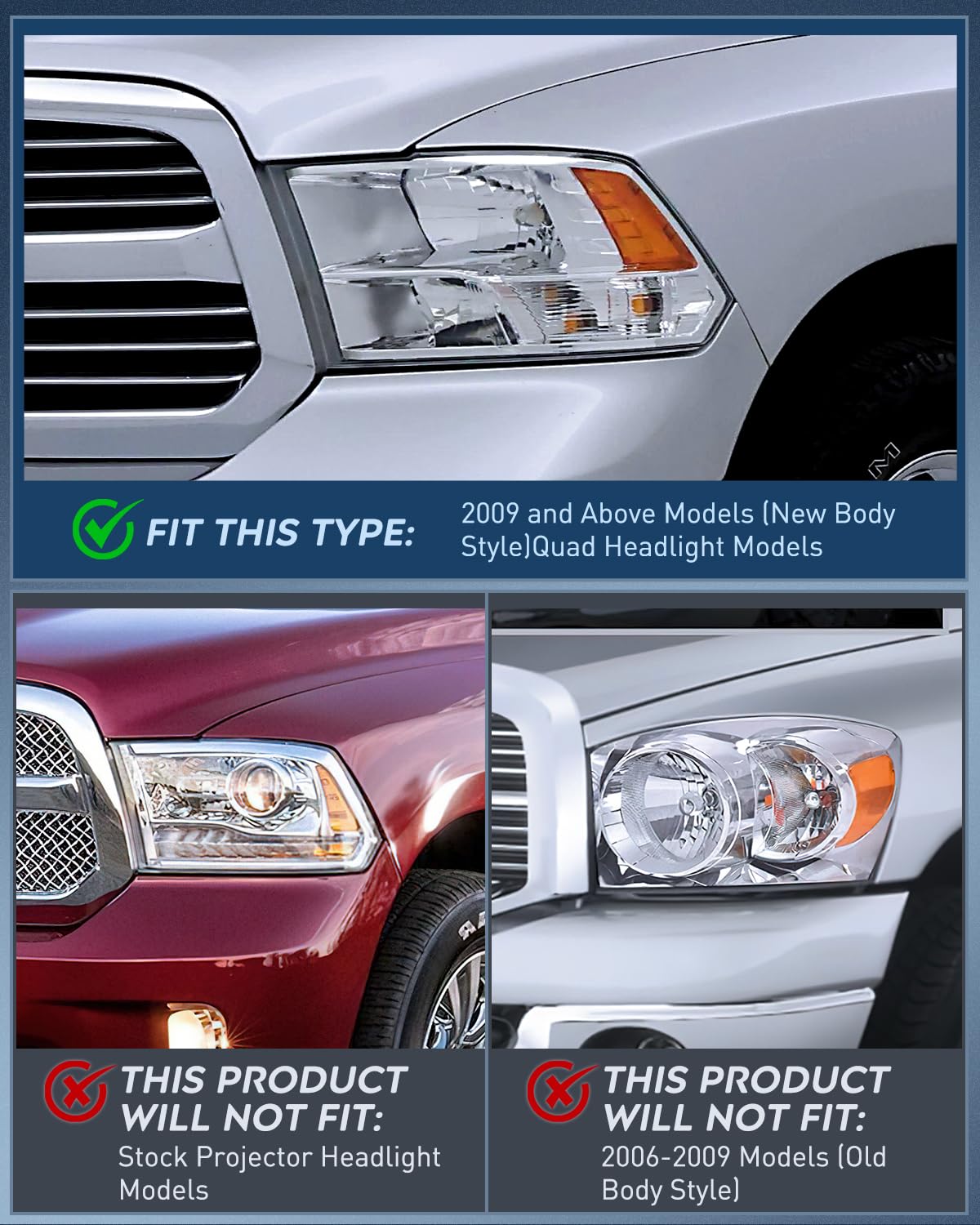 Nilight Headlight And Taillight Assembly Combo Compatible With 2009 2010 2011 2012 2013 2014 2015 2016 2017 2018 Dodge Ram For Q