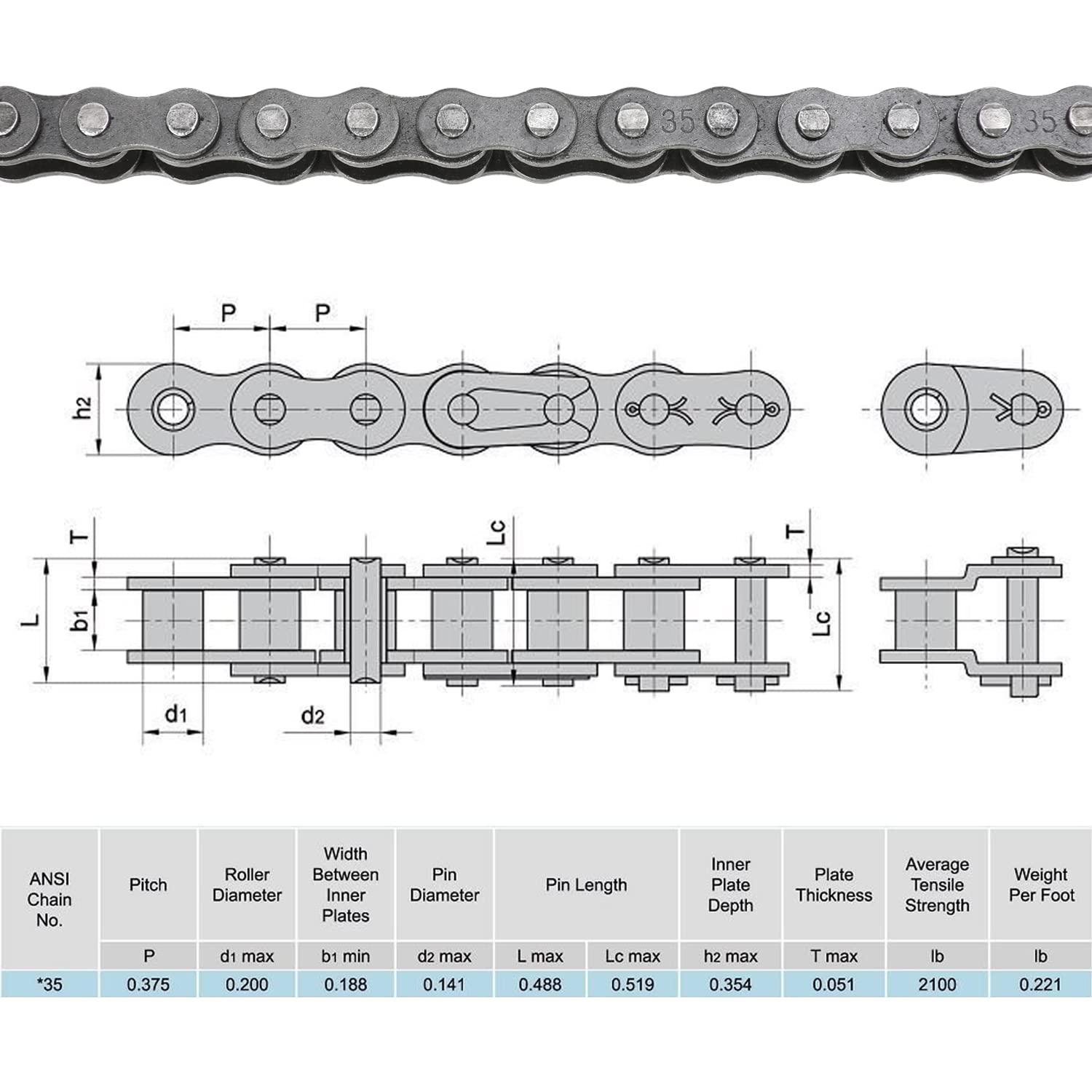 Yoxufa #35 Roller Chain For Mini Bike Coleman Ct100U Cc100X Baja Doodle Bug Dirt Bug Racer Db30 Motovox Mbx10 Mbx11 Mmb80 Predator 79Cc 97Cc 100Cc Engine Powersports Parts 140 Links Drive Chain