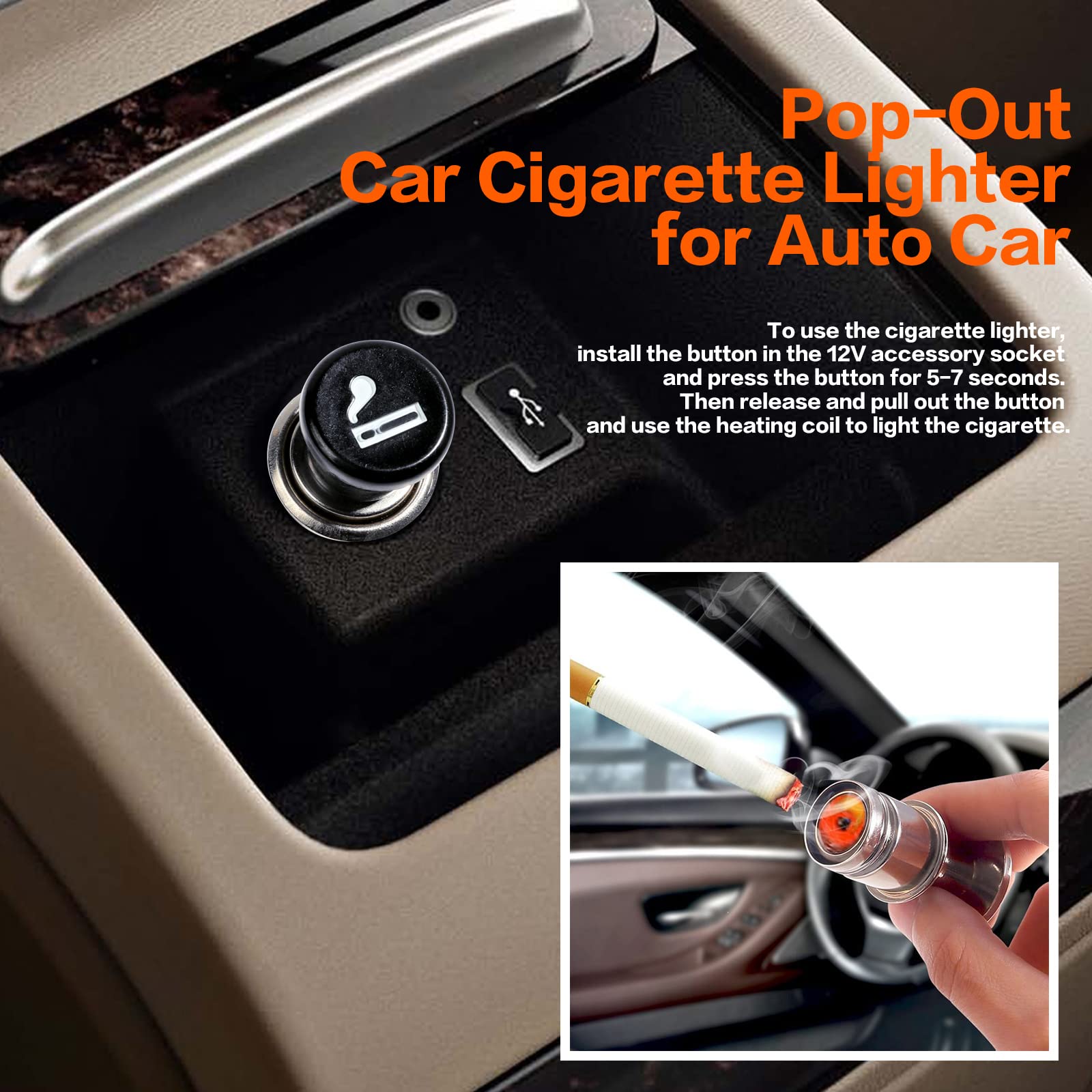 AOCISKA 12V Metal Plastic Construction Cigarette Lighter, Car Cigarette Lighter Replacement,Pop-Out Car Cigarette Lighter for Au