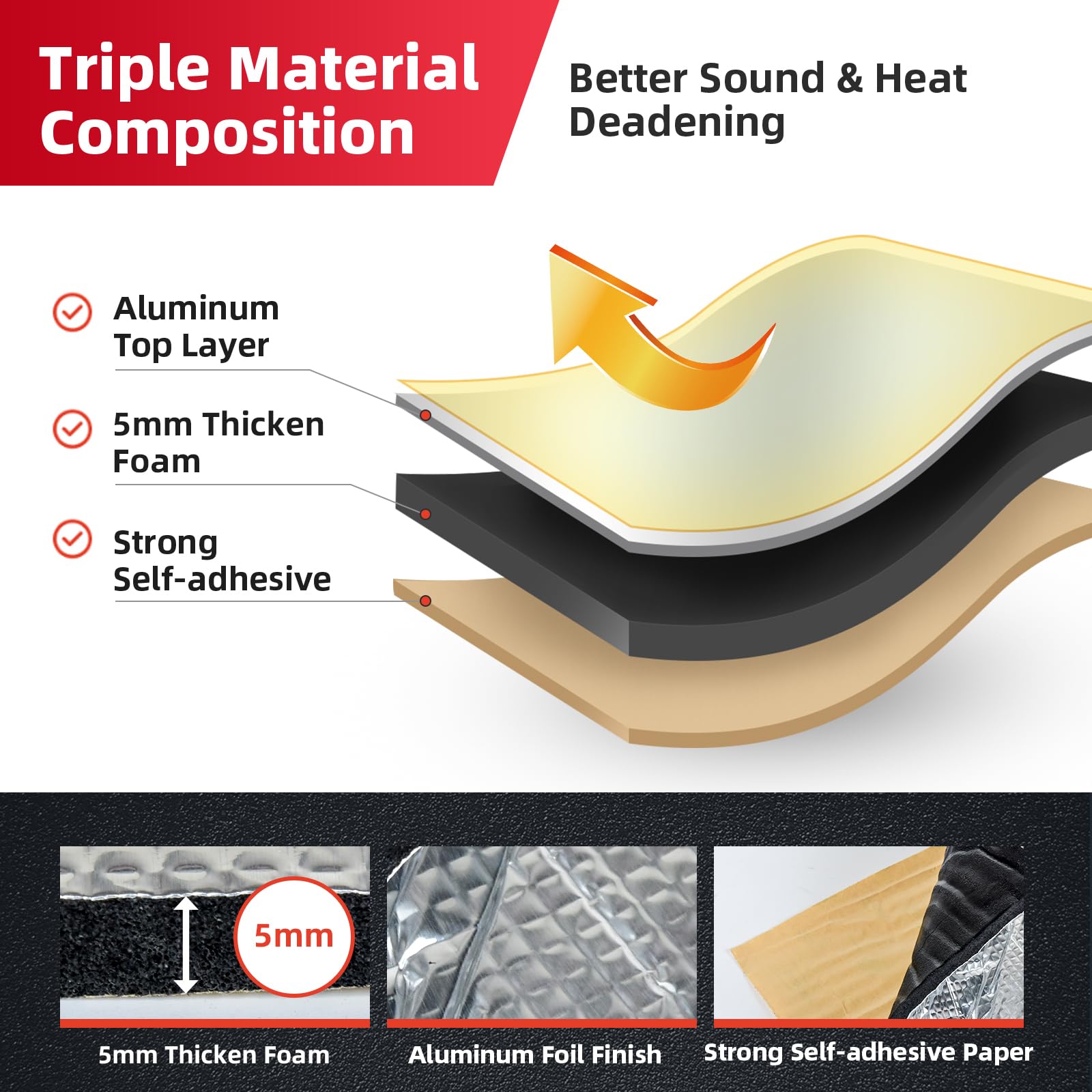 Aggsound 197Mil 6Sqft Thickened Sound Deadener For Cars,Aluminum Foil Foam Noise Deadening Material-Heat Shield Insulation Dampe