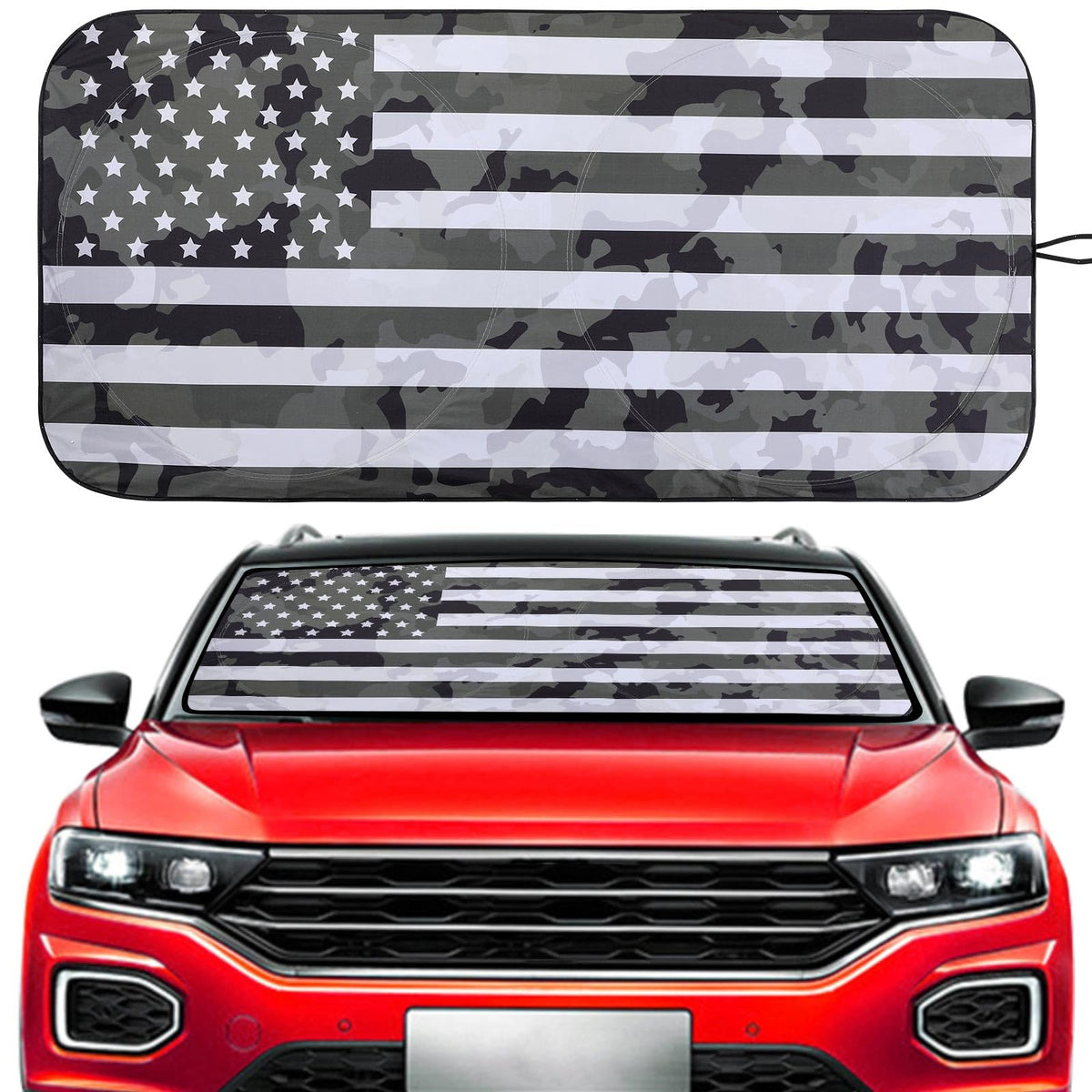Vepagoo Car Windshield Sun Shade For Front Window American Flag Usa Patriotic Design Car Sun Screen Prevent Dashboard Fade (65X3