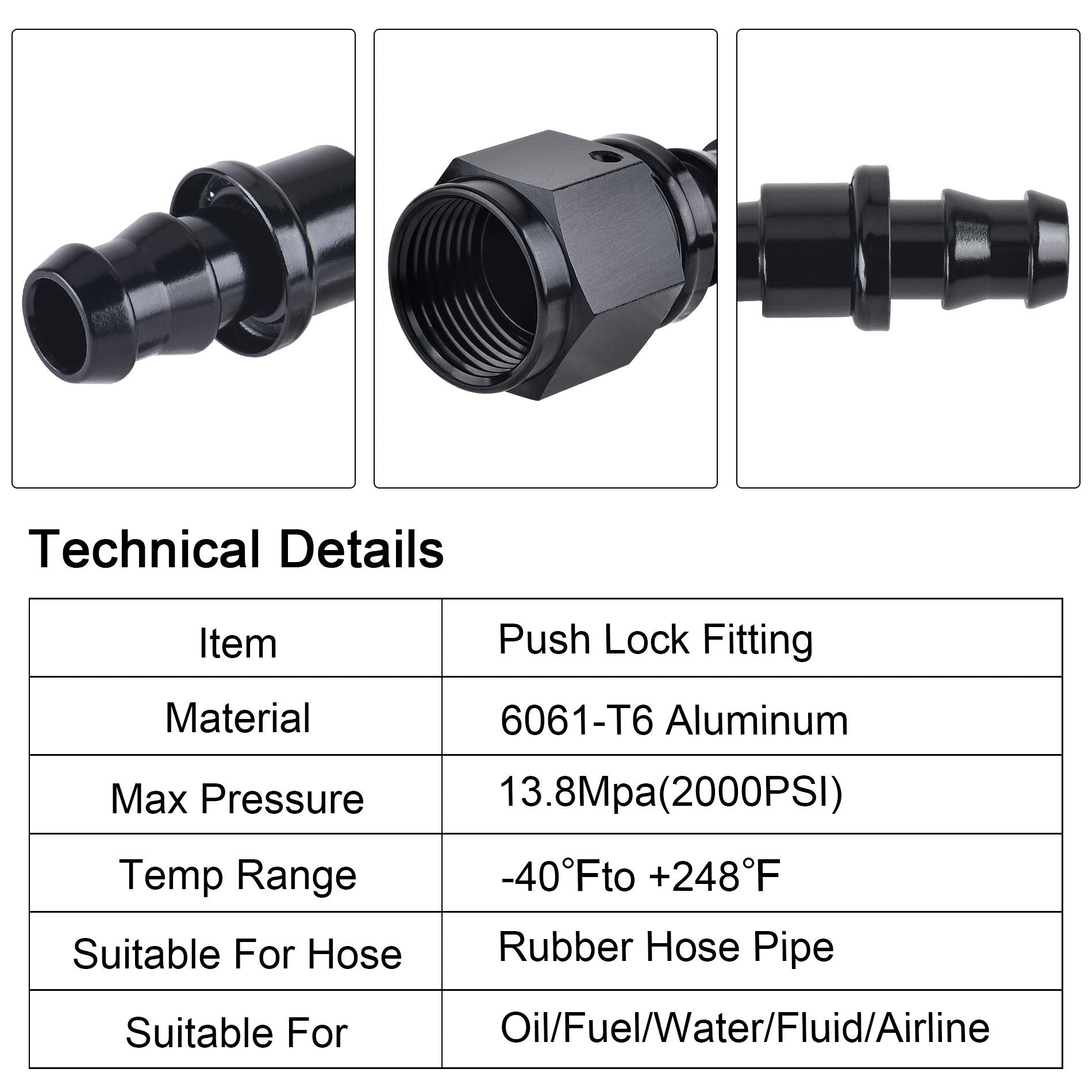 Sykrss 10An 90 Degree Push Lock Swivel Hose End Fitting For Rubber Fuel Line Black 2Pcs