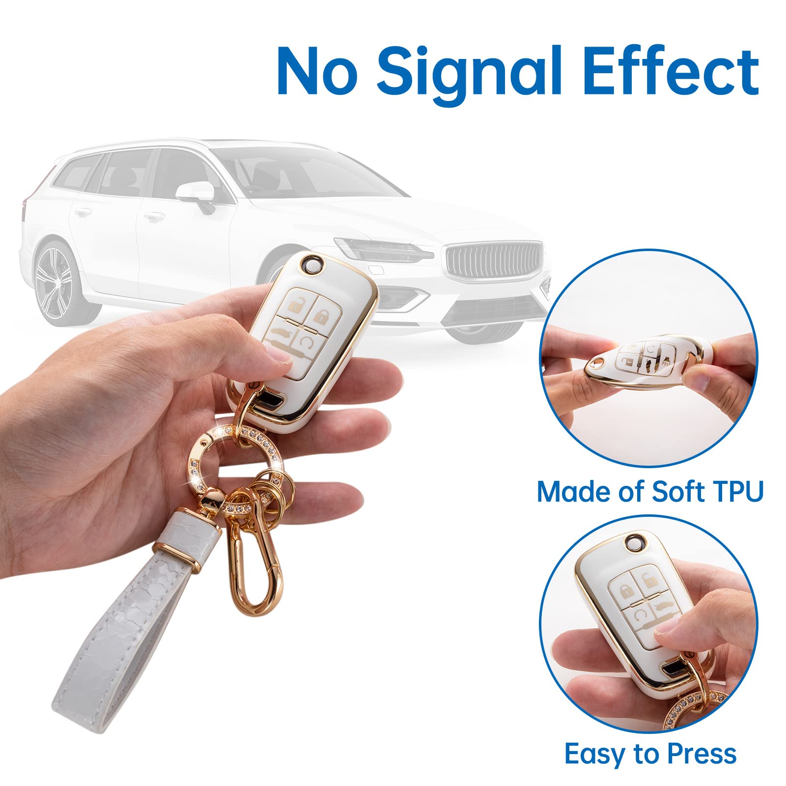 Cacarlike For Chevy Key Fob Cover With Chevy Keychain, Car Key Fob Case Compatible With Chevrolet Equinox Camaro Cruze Malibu So