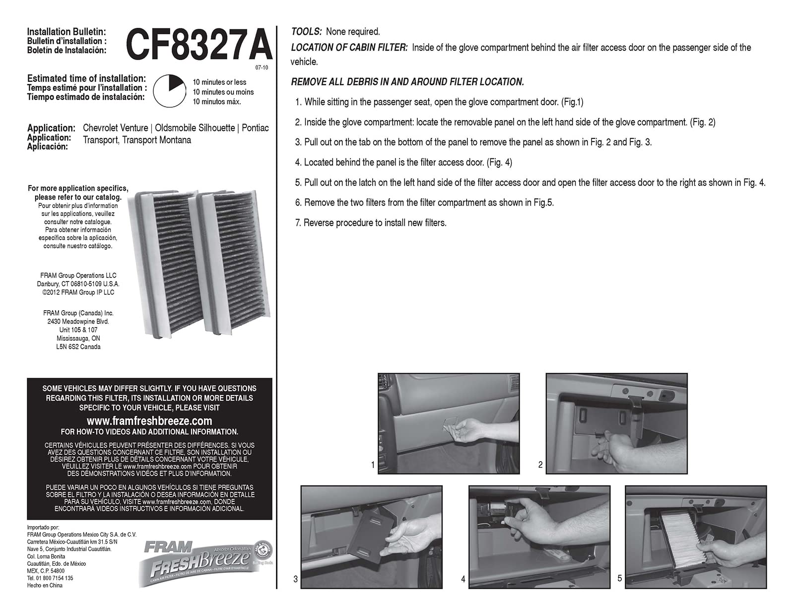 Fram Fresh Breeze Cabin Air Filter Replacement For Car Passenger Compartment W/ Arm And Hammer Baking Soda, Easy Install, Cf8327