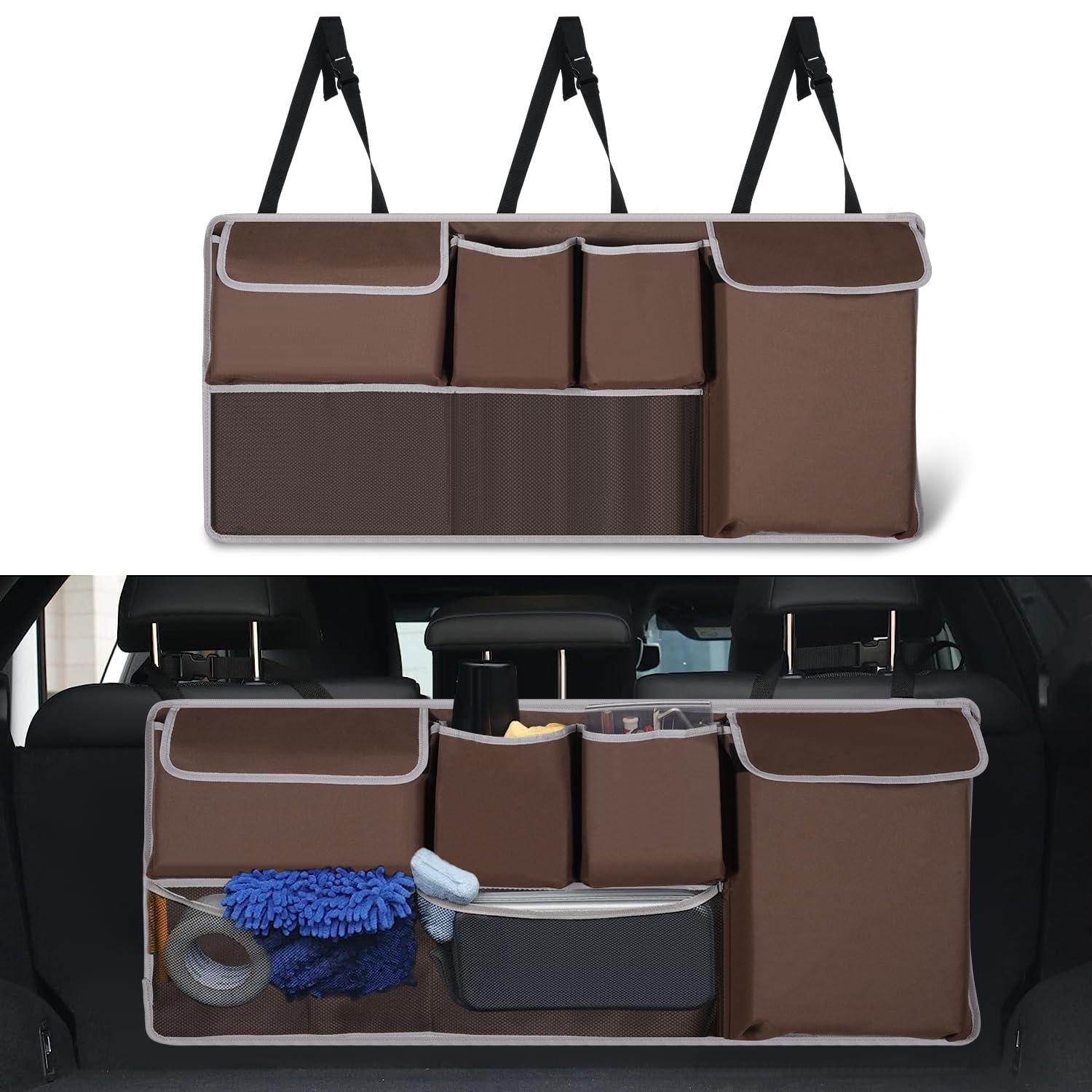 Uyye Trunk Hanging Organizer, Backseat Storage Bag, Collapsible Car Interior Accessories With 4 Pockets & 2 Mesh Pouches For Too