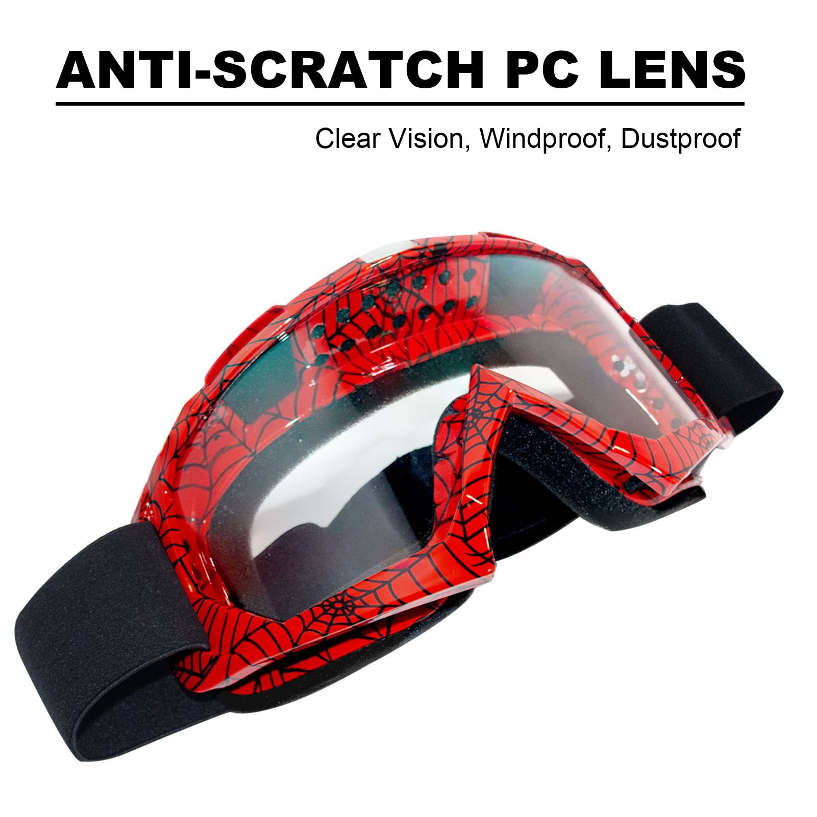 Spider Red Frame Clear Lens Otg Offroad Motocross Riding Goggles For Adults Men Women Youth Kids