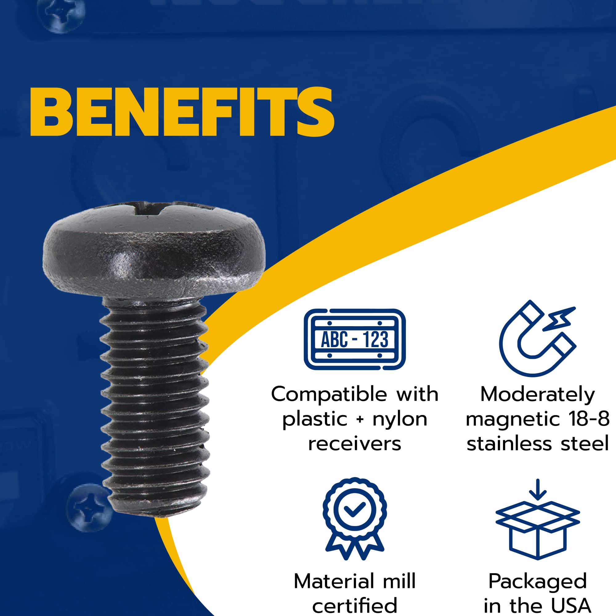 MAKERS BOLT Black Stainless Steel License Plate Screws for BMW & Tesla, M5-0.8 x 12mm, Phillips Machine Pan Head (Pack of 4)