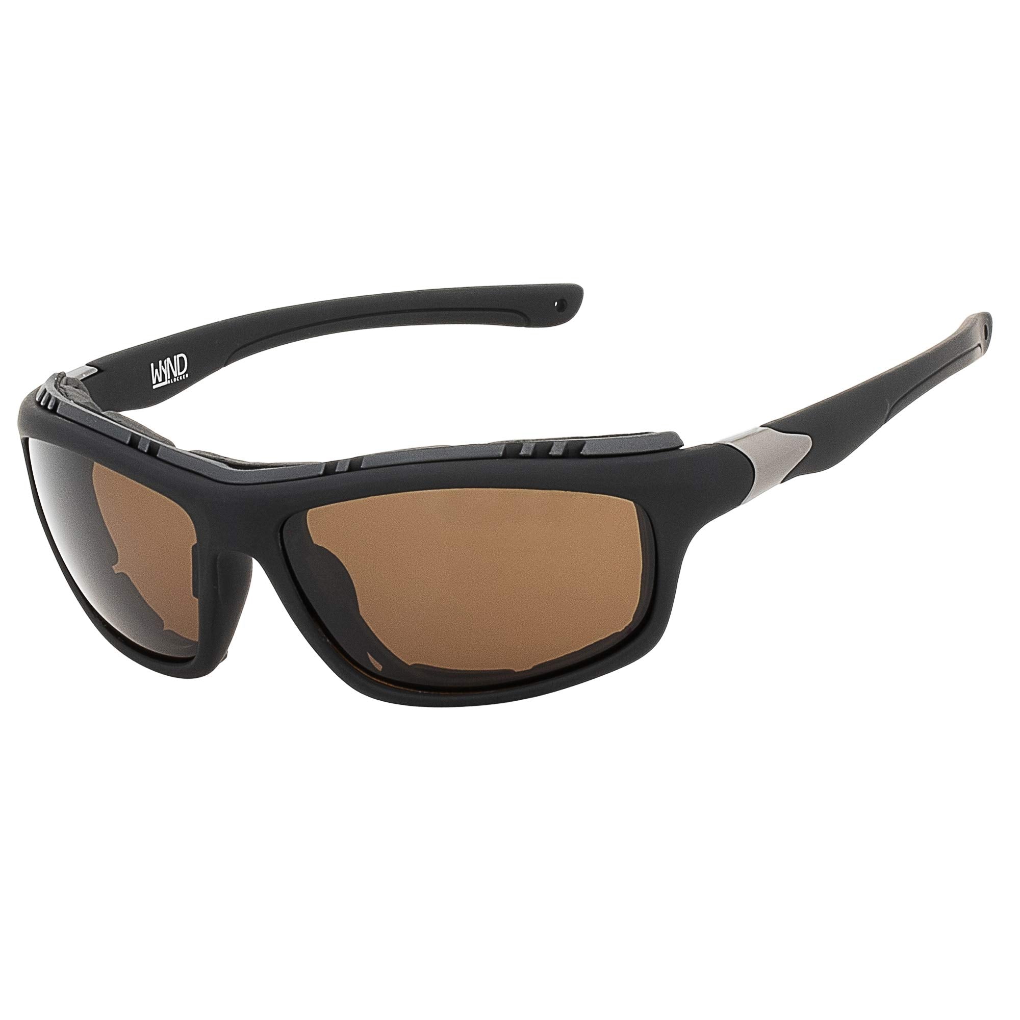 Wynd Blocker Airdam Sunglasses Motorcycle Riding, Driving, Fishing, Boating Wrap (Black Matte, Amber)