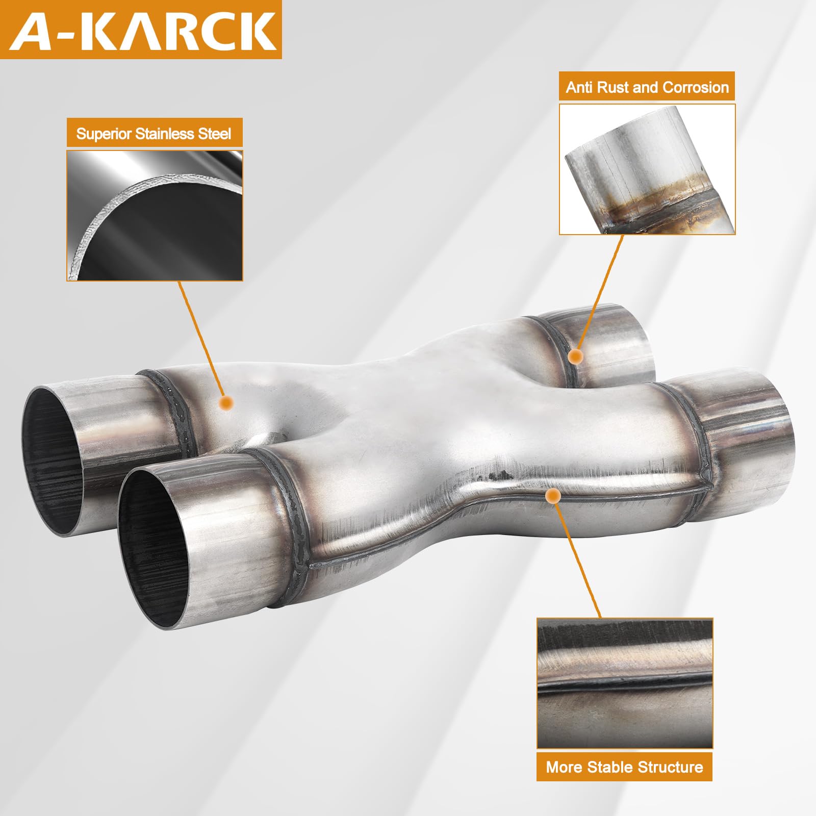 A-Karck Exhaust X Pipe Dual 2.5'' Inlet, 12'' Long Dual 2.5'' Outlet Stainless Steel X Pipe For Smoother Exhaust (Wide-Edge)