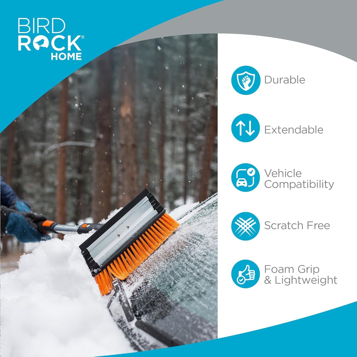 Snow MOOver 58" Extendable Snow Brush with Detachable Ice Scraper, Ergonomic Grip for Cars, Trucks, SUVs, RVs - Model 10846-A2