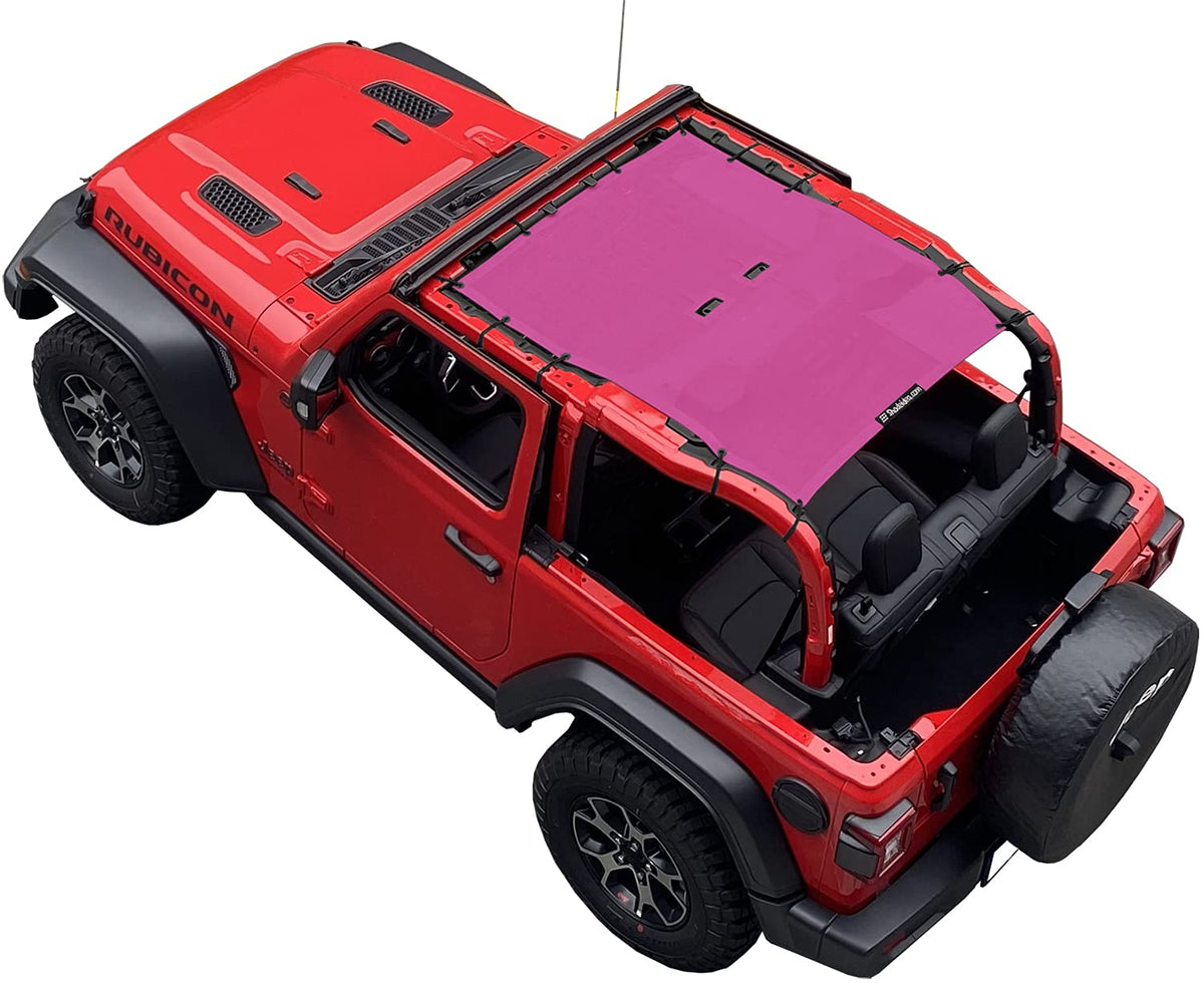 Shadeidea Sunshade Top For Jeep Wrangler Top Shade Jl (2018-2023) 2 Door Sun Shade Front And Rear - Pink Mesh Screen Top Cover U