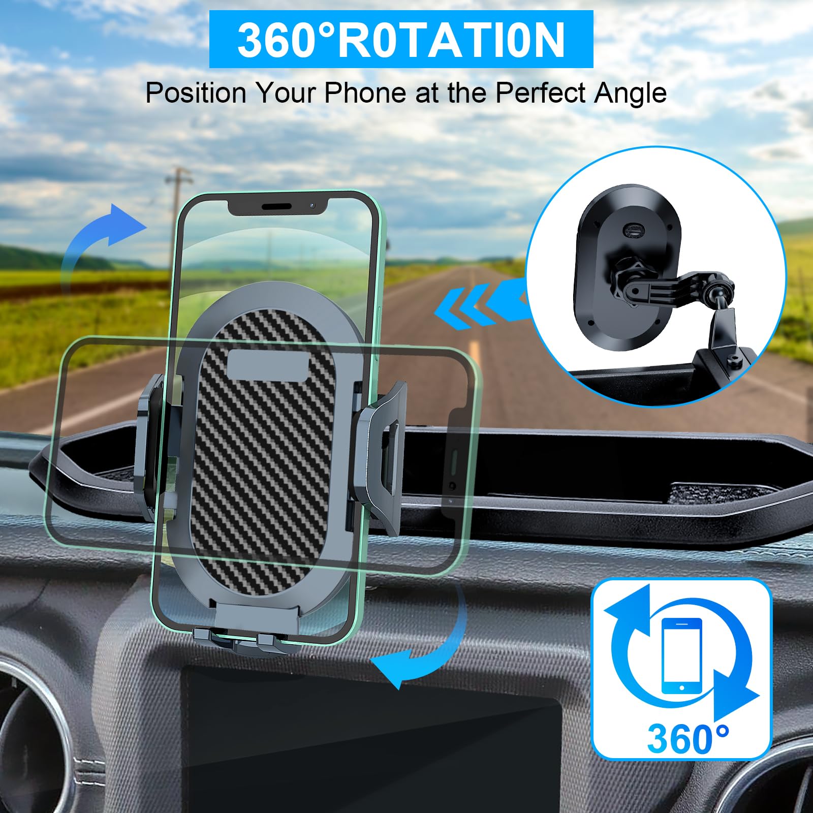 DIAMOOKY Phone Mount for Jeep Wrangler JL JLU 2018-2023 and Gladiator JT 2020 2021 2022 2023 Multi-Mount Dash Phone Holder with