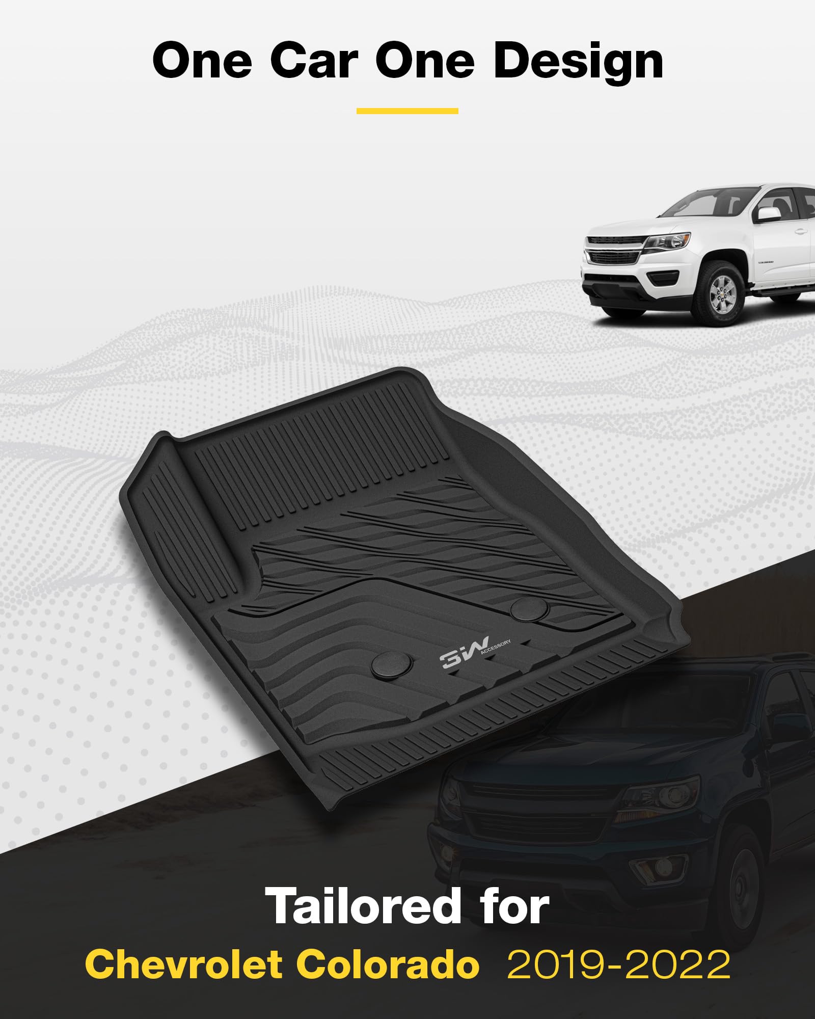 3W Floor Mats Fit For 2015-2022 Chevy Colorado Crew Cab/Gmc Canyon Crew Cab, Full Tpe All Weather Chevy Colorado Car Mats 1St &