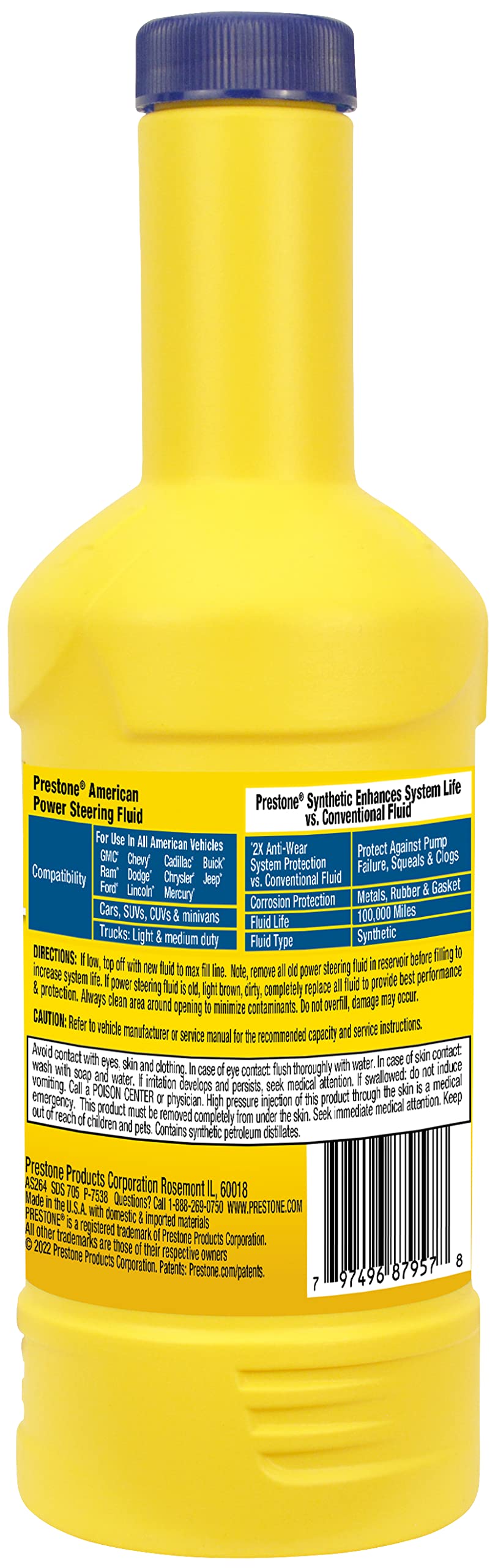 Prestone AS264 Full-Synthetic Power Steering Fluid for American Vehicles, 12 fl. oz.