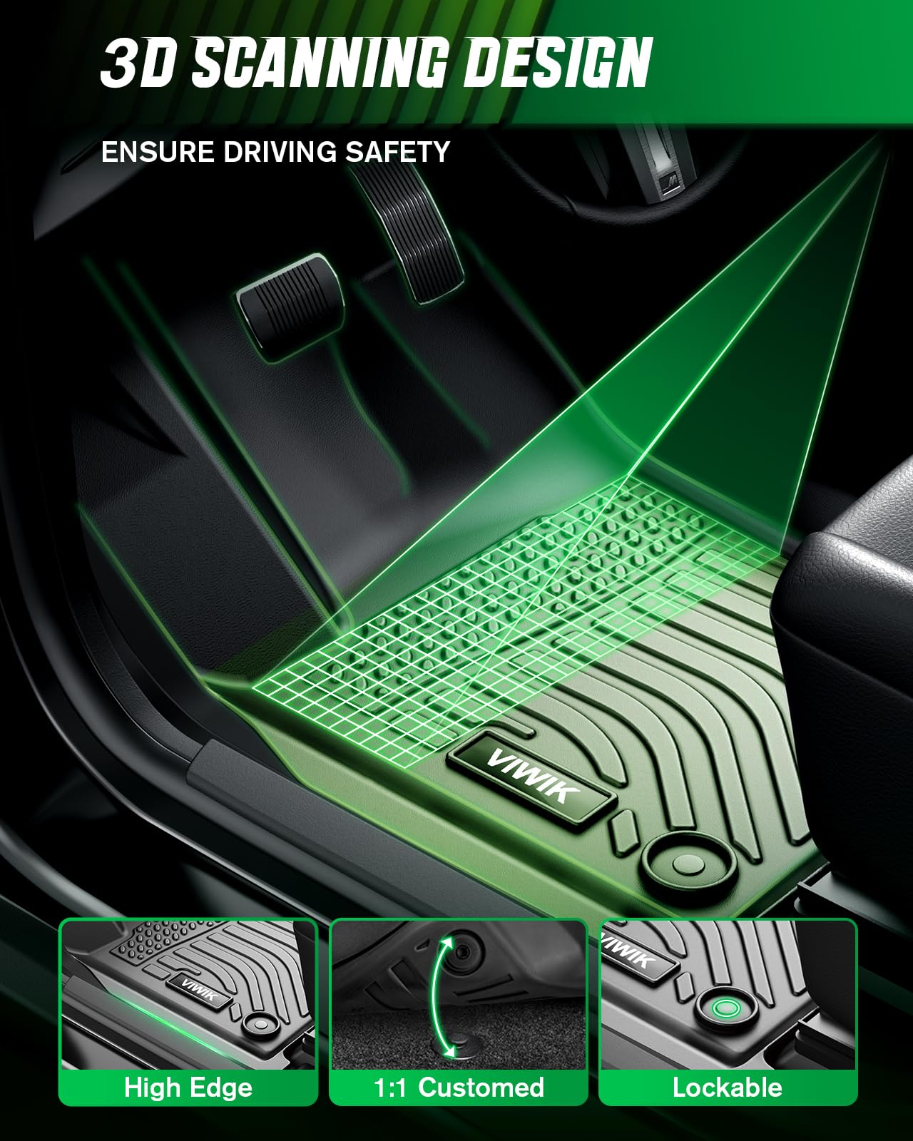 Viwik Floor Mats For Ford Fusion/Lincoln Mkz 2016-2013, Anti Slip 3D Floor Liners, Tpe Waterproof Car Mats, Custom Fit All Weath