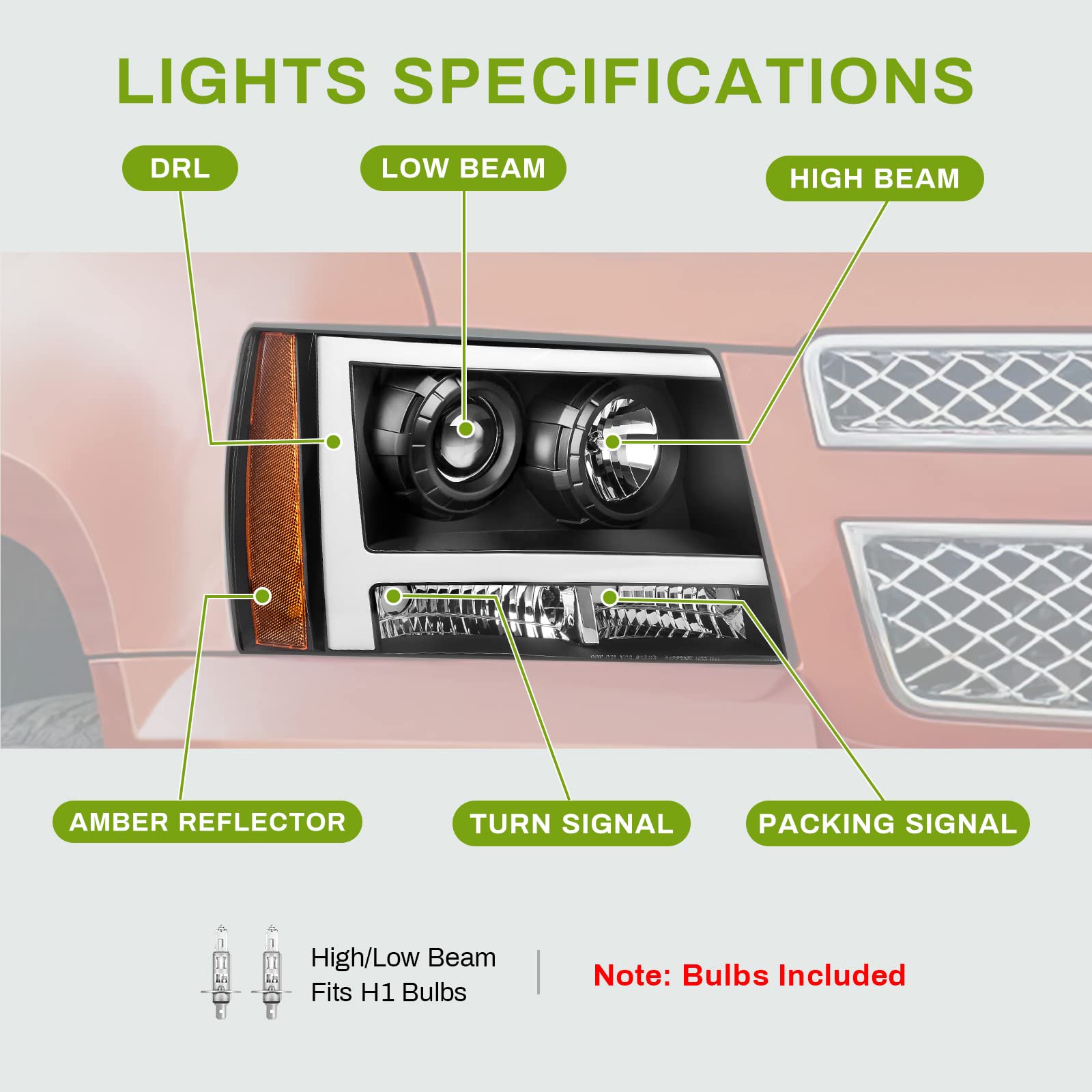 Autosaver88 Led Projector Headlight Assembly Compatible With 2007-2013 Chevy Avalanche Pickup Truck 07-14 Chevy Suburban/Tahoe R