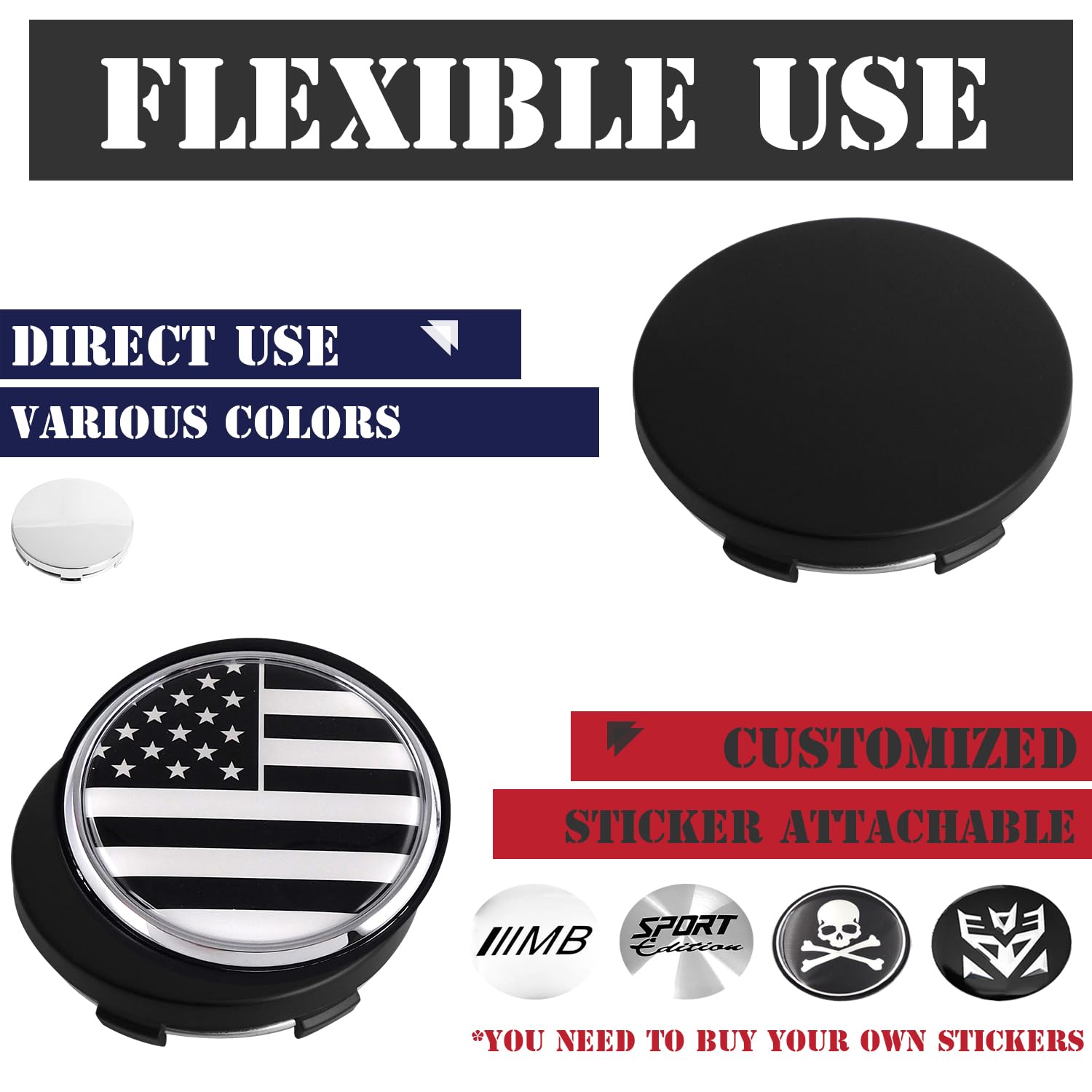 Kitspro 2.6Inch 65Mm Wheel Center Caps For Ford Expedition Explorer Ranger F150 Rim Hub Caps Fl34 1A096, Pack Of 4 (Matte Black,