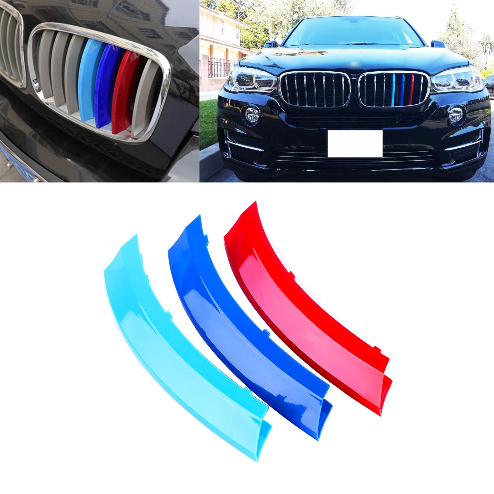 Xotic Tech M-Colored Tri Grille Insert Trims Strips, Front Center Kidney Grilles Compatible With Bmw E70 X5 2007-2013, E71 X6 20